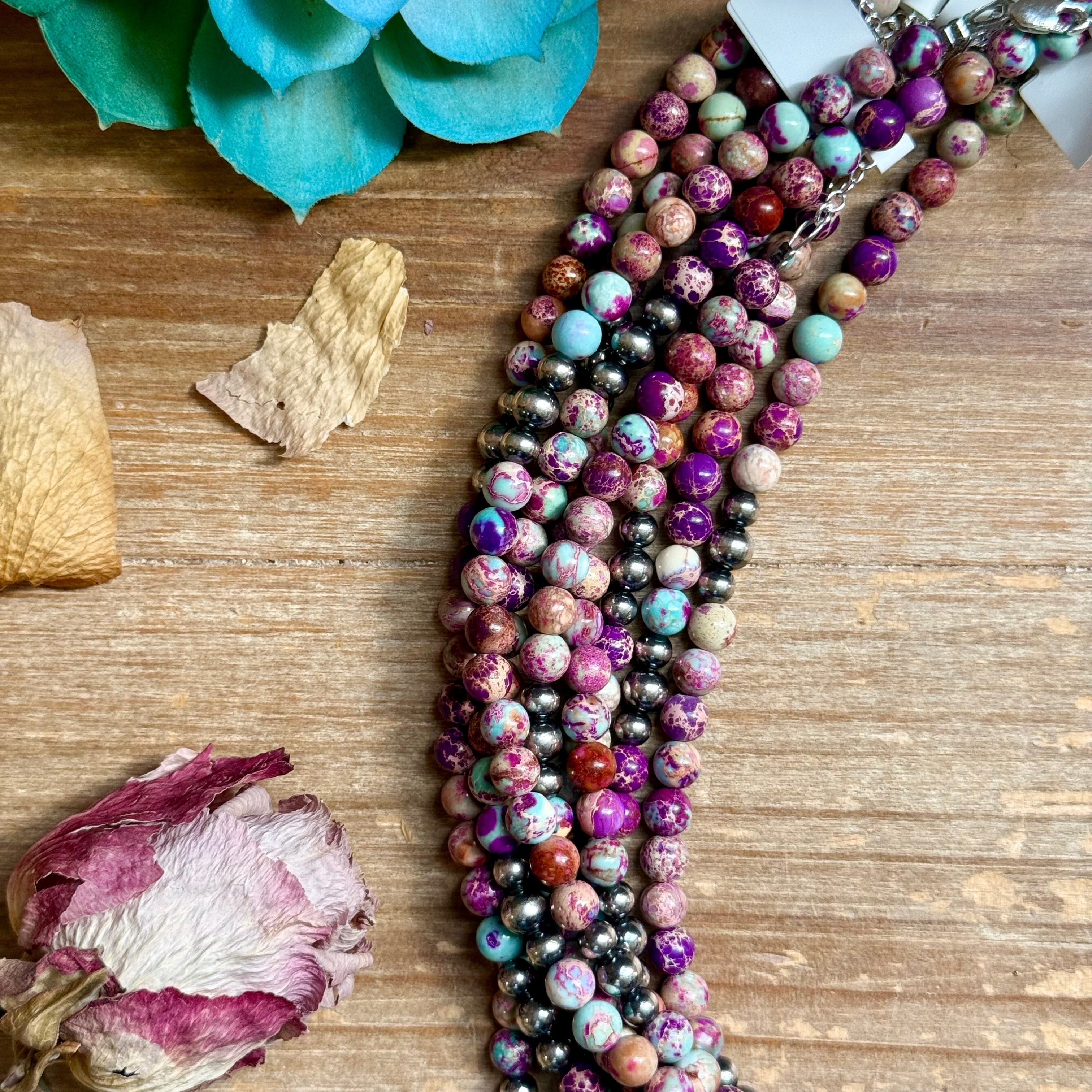 Purple Variscite & Sterling Pearl Necklace 18.25”