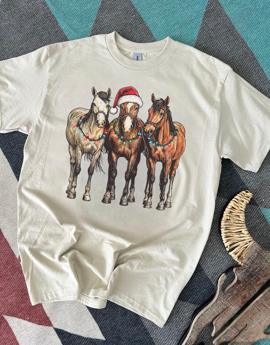Christmas Light Horsey Tee or Crewneck