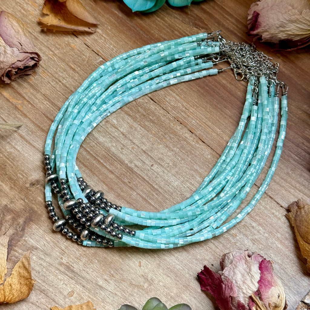 Turquoise Shell Heishi Necklace – 15"