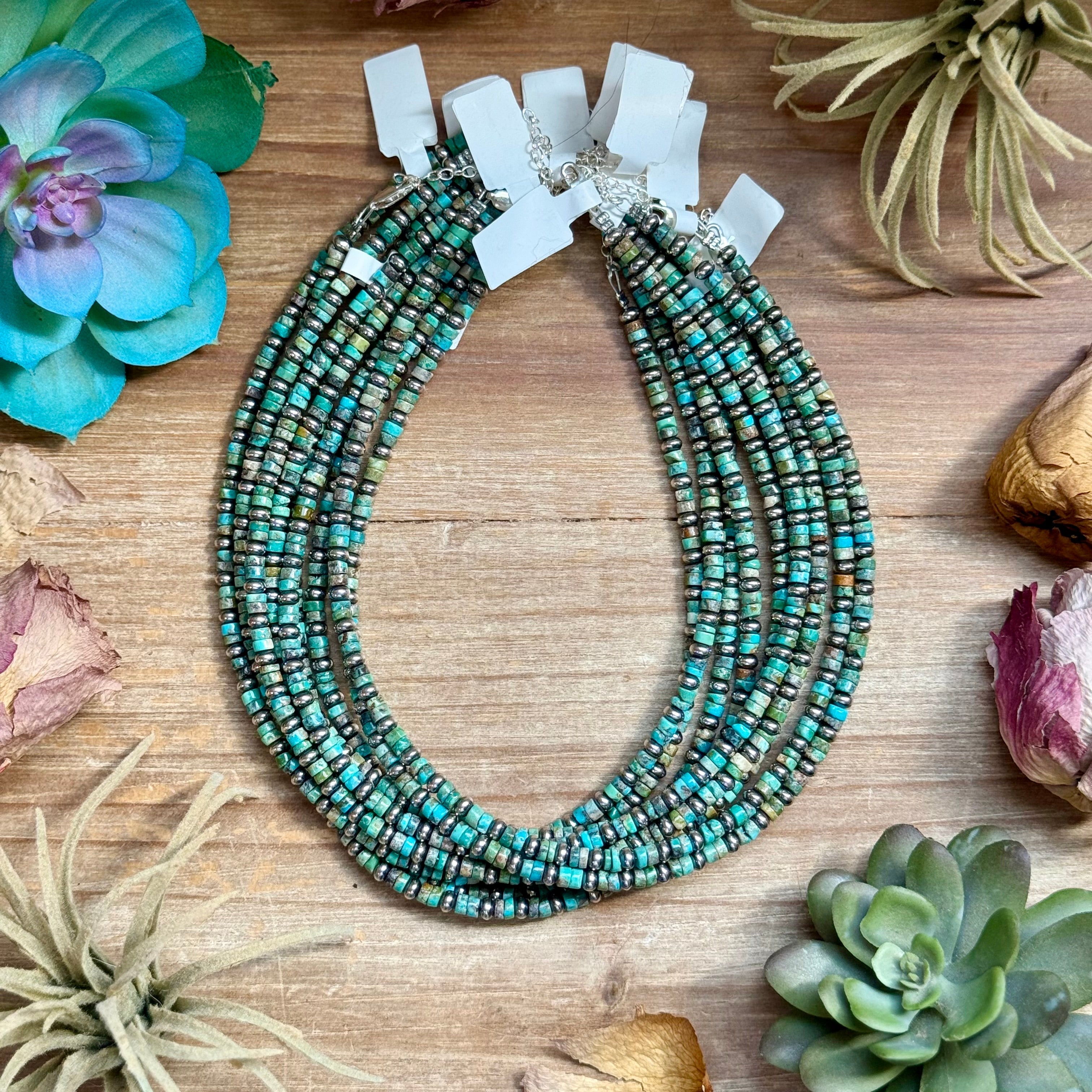 14” Turquoise Heishi & Sterling Silver Saucer Necklace – The Bijoux FAB