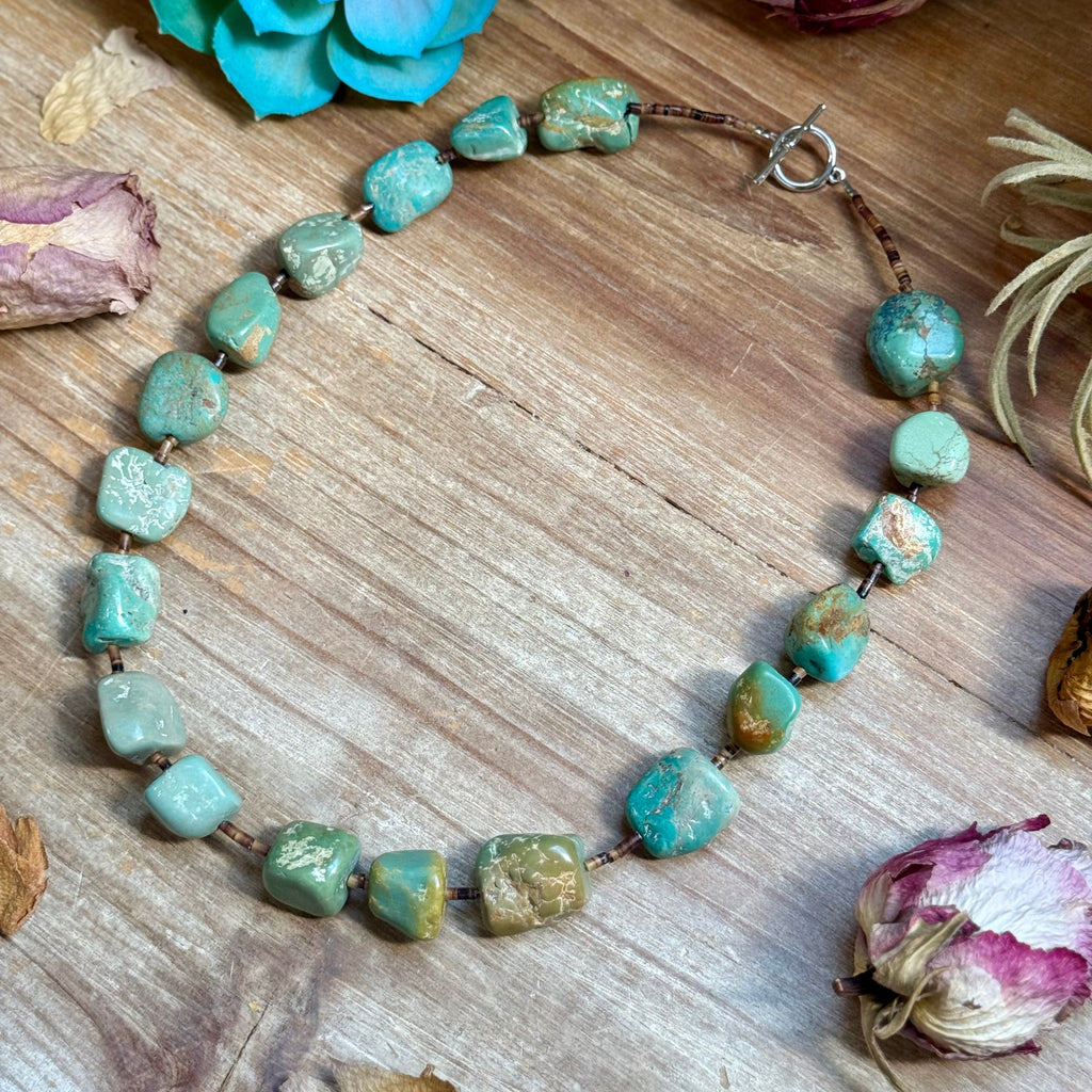 20” Brown Shell & Green Turquoise Nugget Necklace