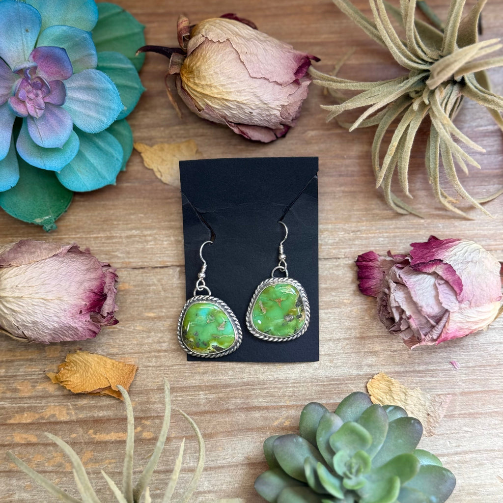 Sterling Silver Sonoran Turquoise Dangle Earrings – Handmade by Artist Jason Ogg
