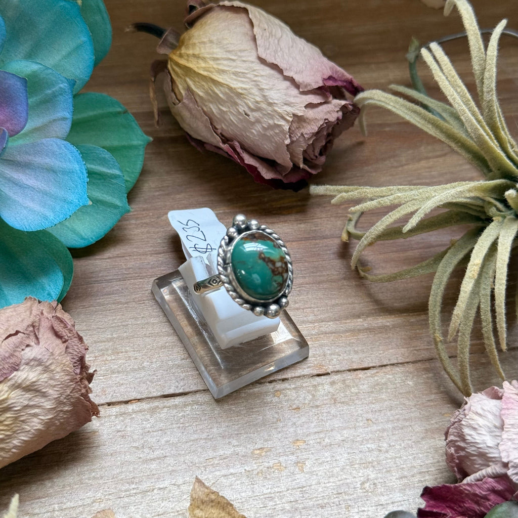 122 - Sterling Silver Royston Turquoise Medicine Man Eye Stamped Stacking Ring by Jason Ogg