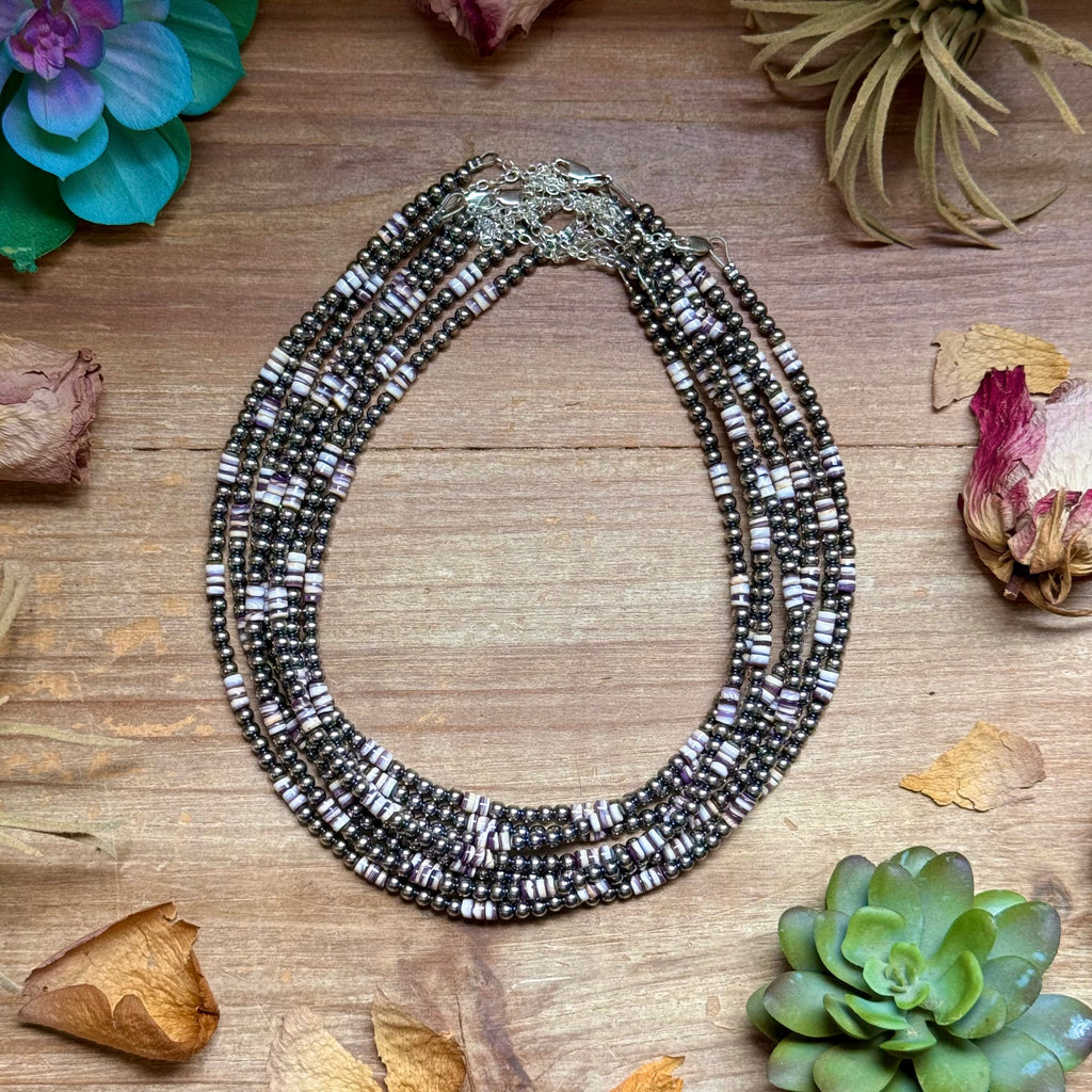 Wampum Shell & Sterling Silver Necklace 4mm 16"