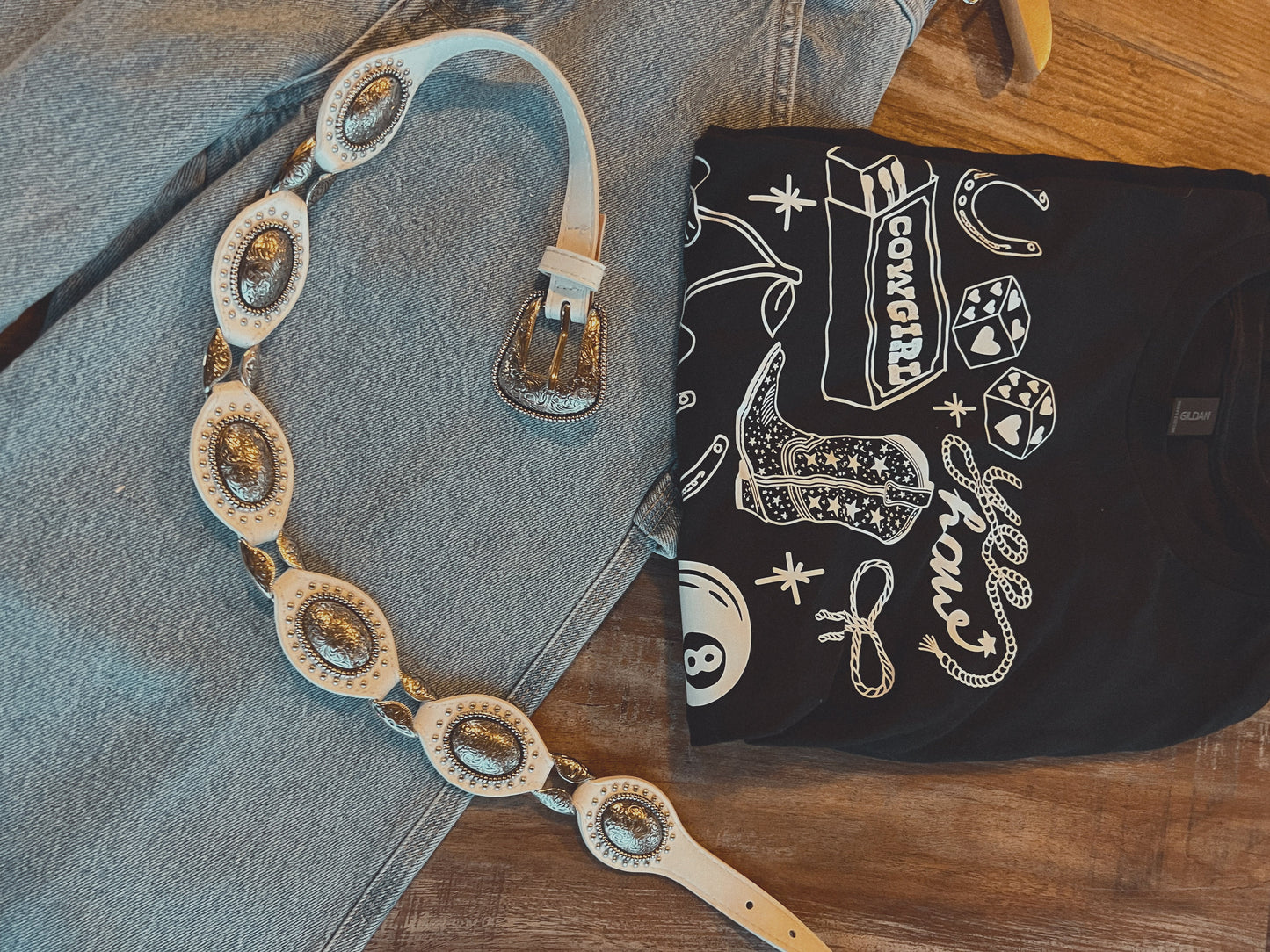 The Talia Western Concho Belt in White