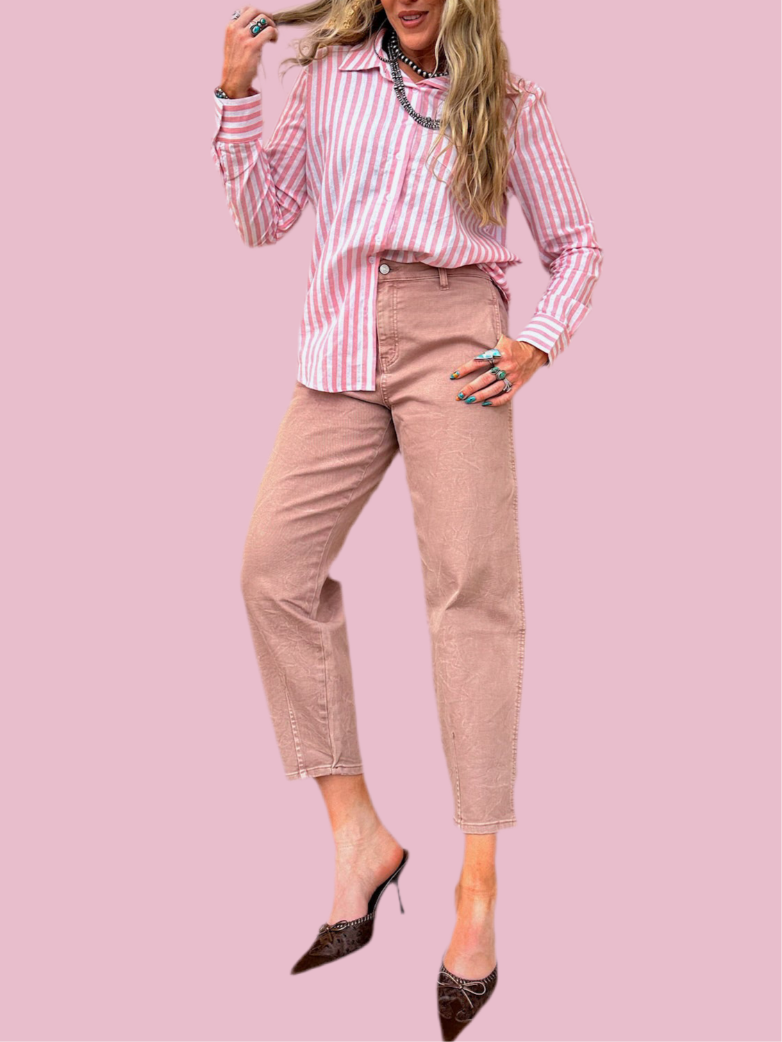The Linden Pink Barrel Jean
