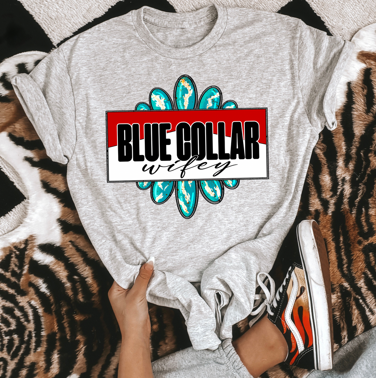 Blue Collar Wifey Tee or Crewneck