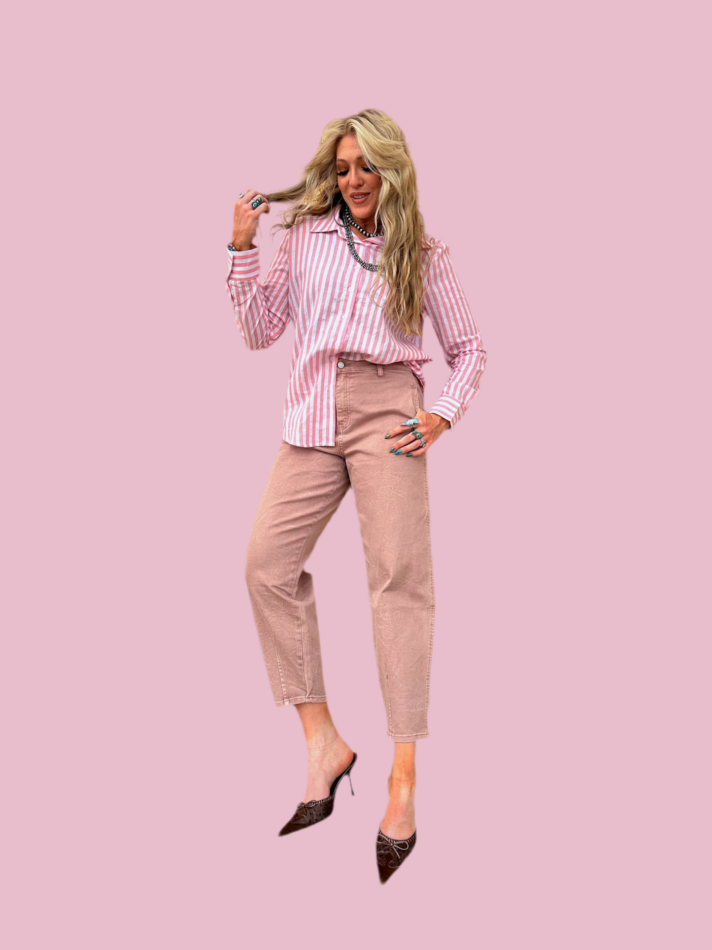 The Linden Pink Barrel Jean