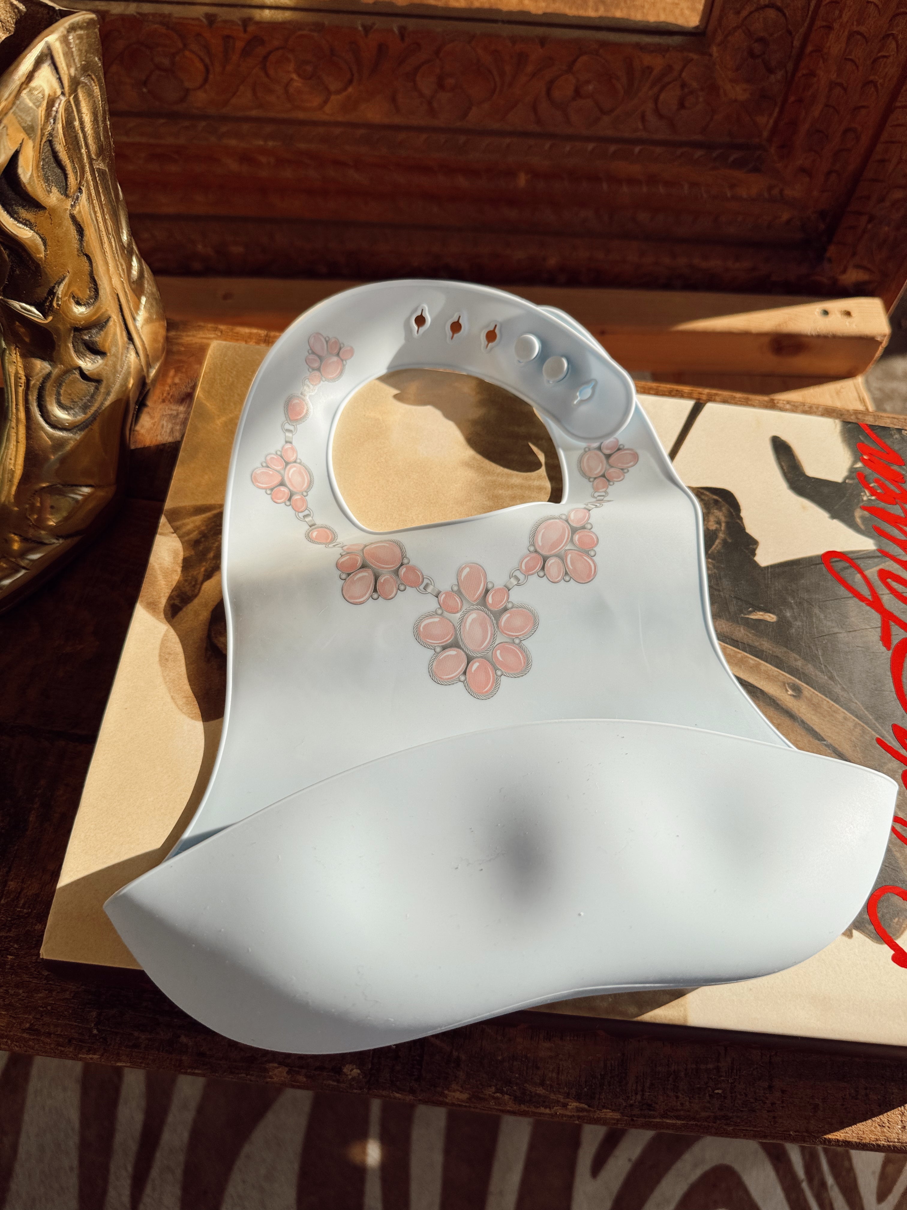 The Pink Conch Silicone Bib in Baby Blue