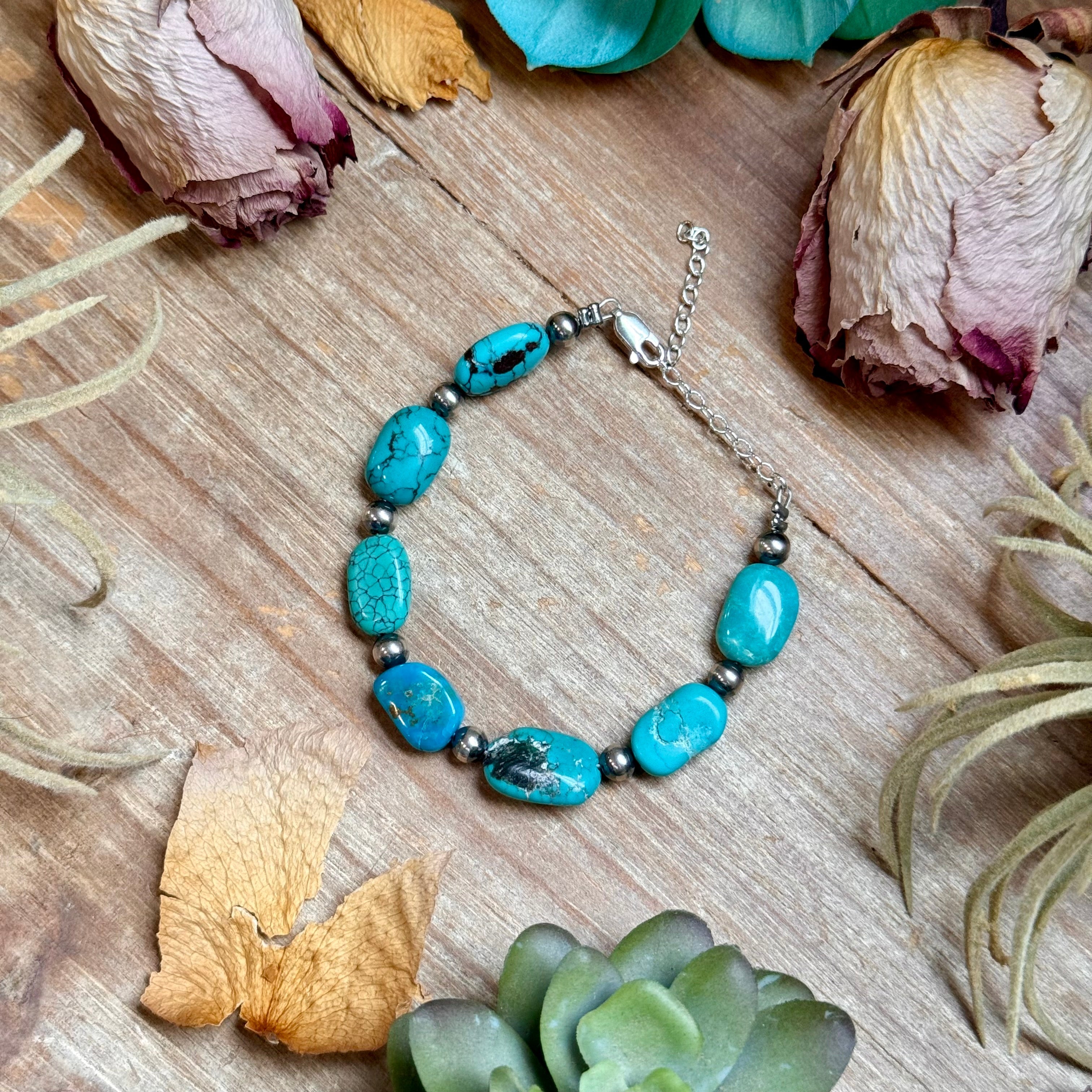 Bright Blue Turquoise Bracelet – 6 1/4"  – Large Oval