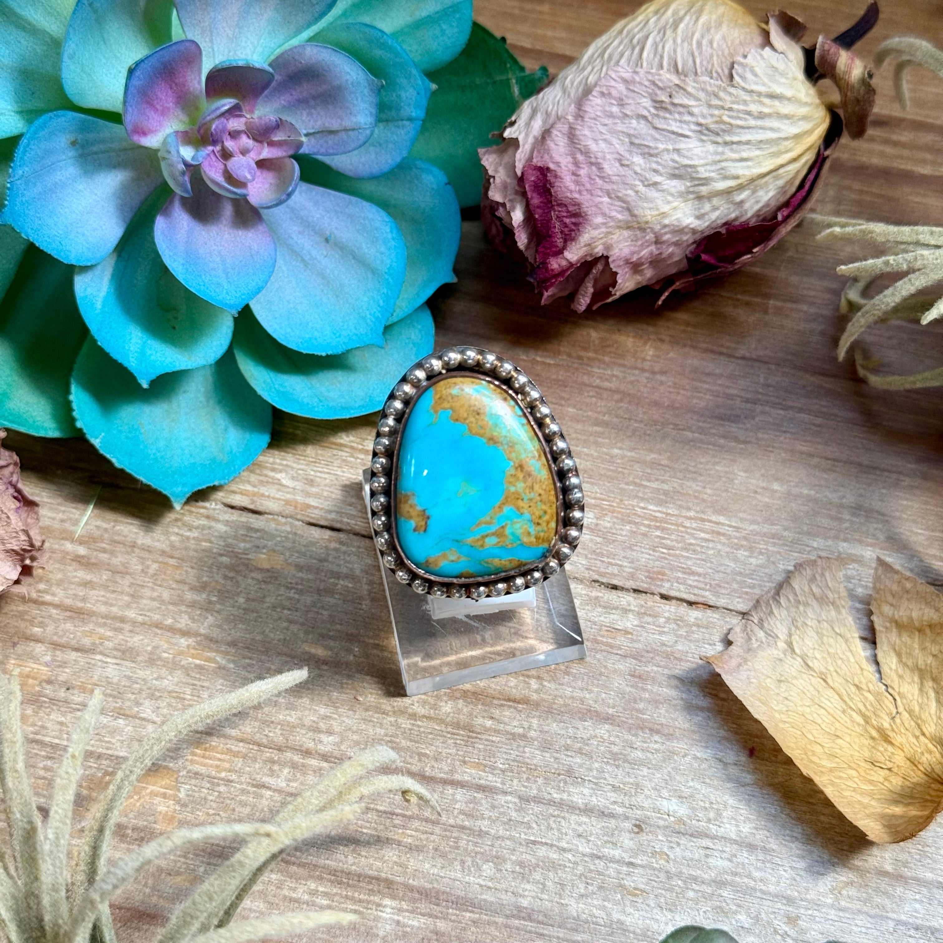 MJ Ring - Copper & Sterling Silver Blue Turquoise Adjustable