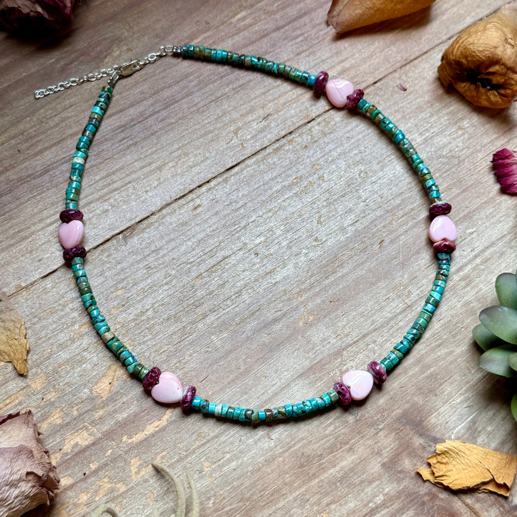 Color Pop Summer Necklace – Turquoise, Purple Spiny & Pink Conch 16"