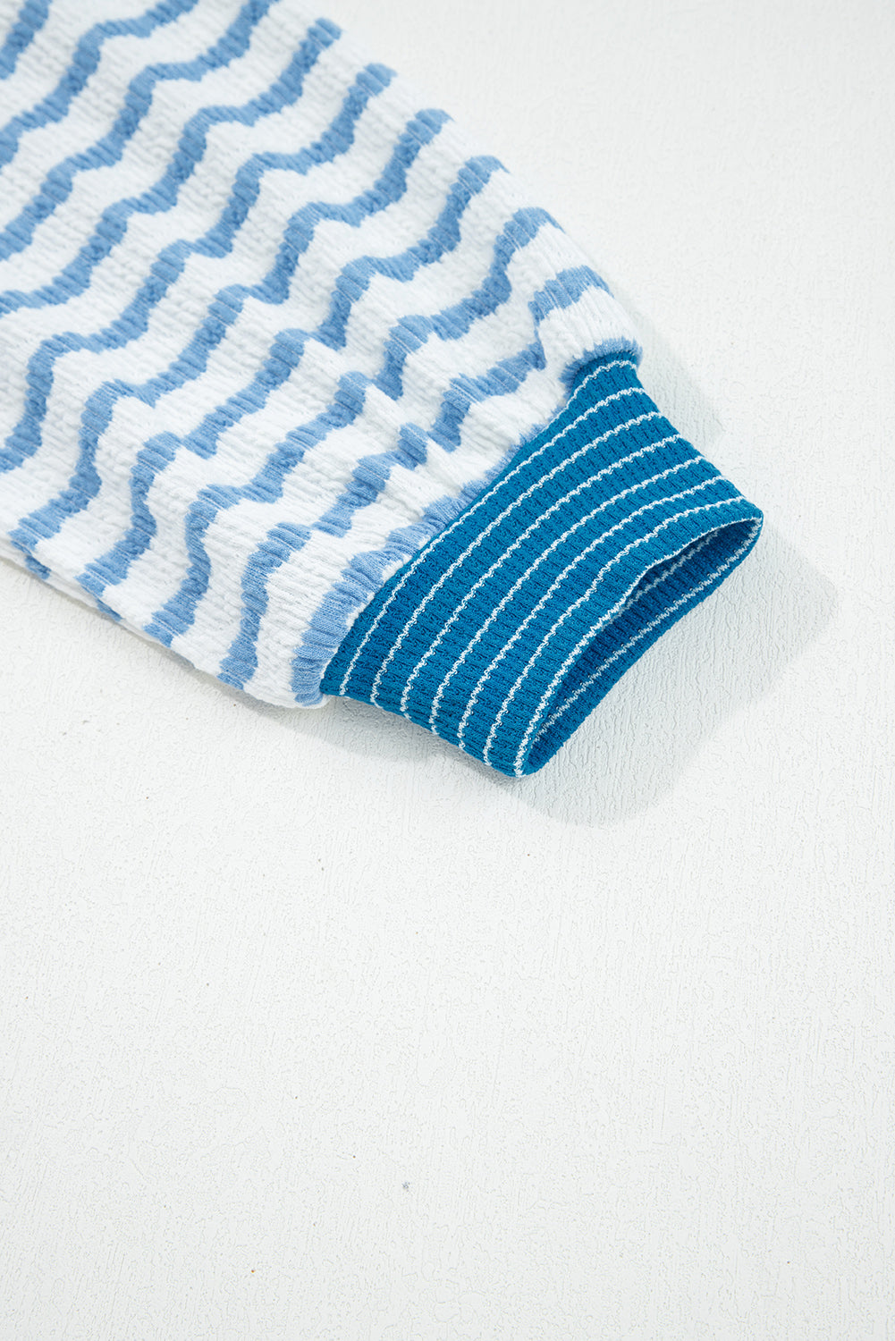 Sky Blue Stripe Collared Pullover Top and Drawstring Pant Set