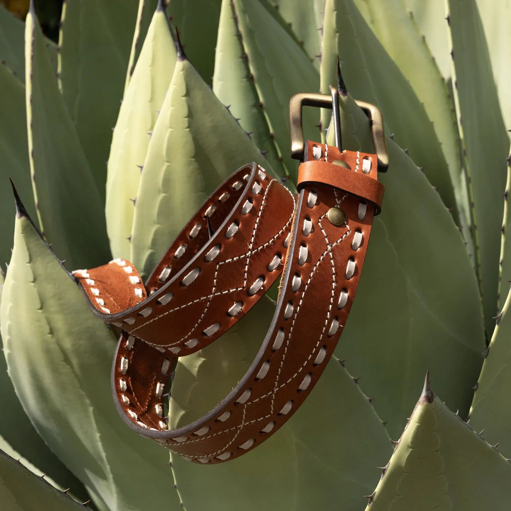 The Classic Buckstitch Belt in Brown LARGE