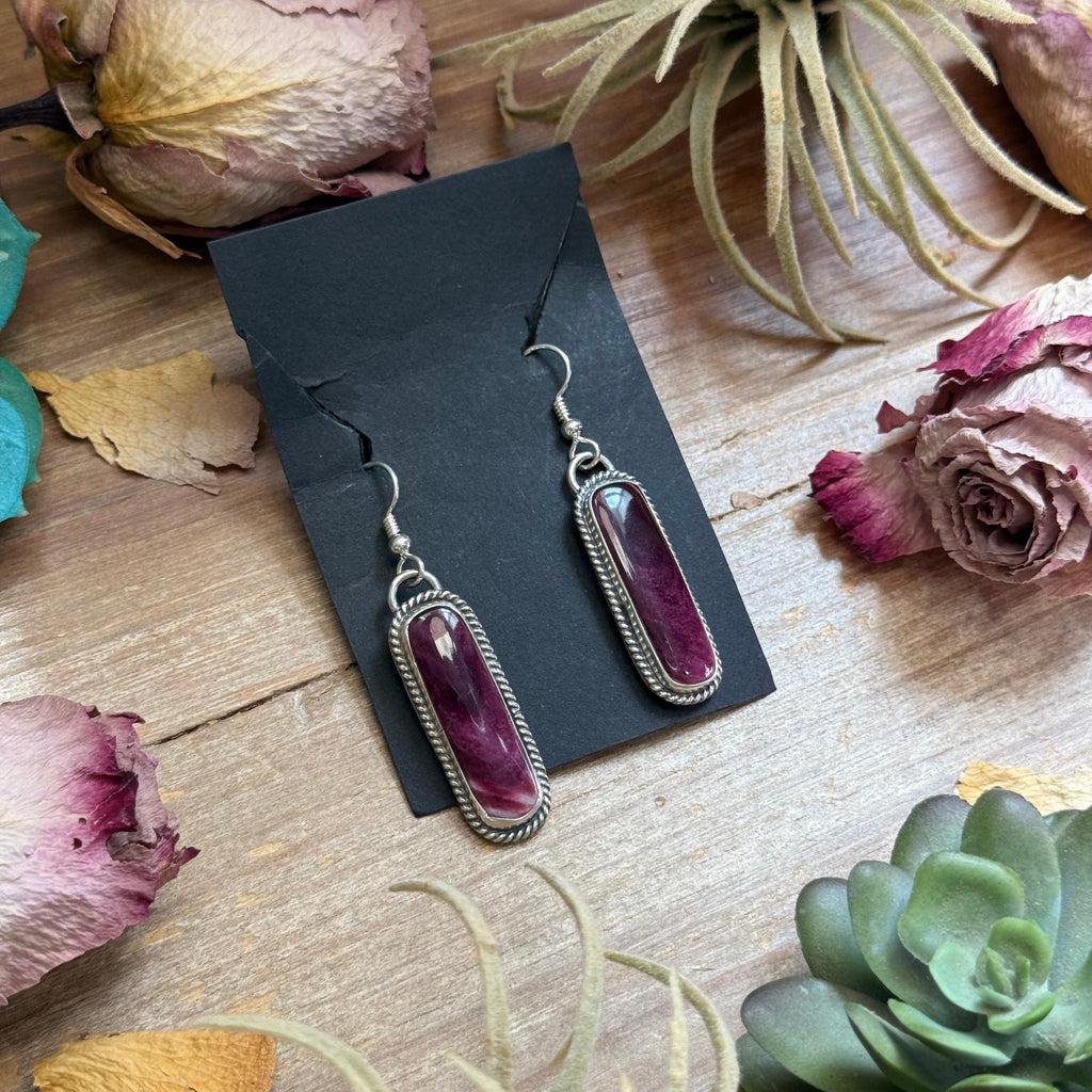 Sterling Silver Purple Spiny Oyster Dangle Earrings – Handmade by Artist Jason Ogg