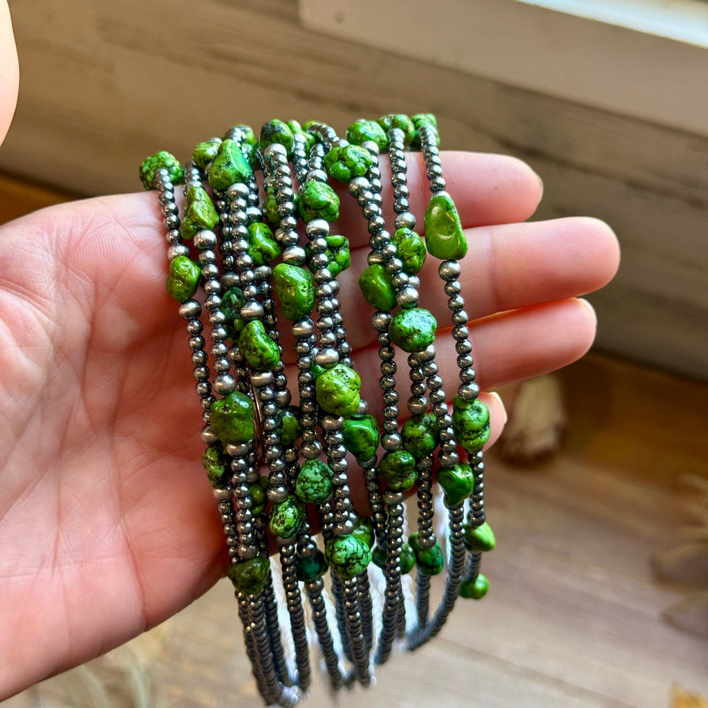 Green Nugget Turquoise & Sterling Silver Pearl Necklace