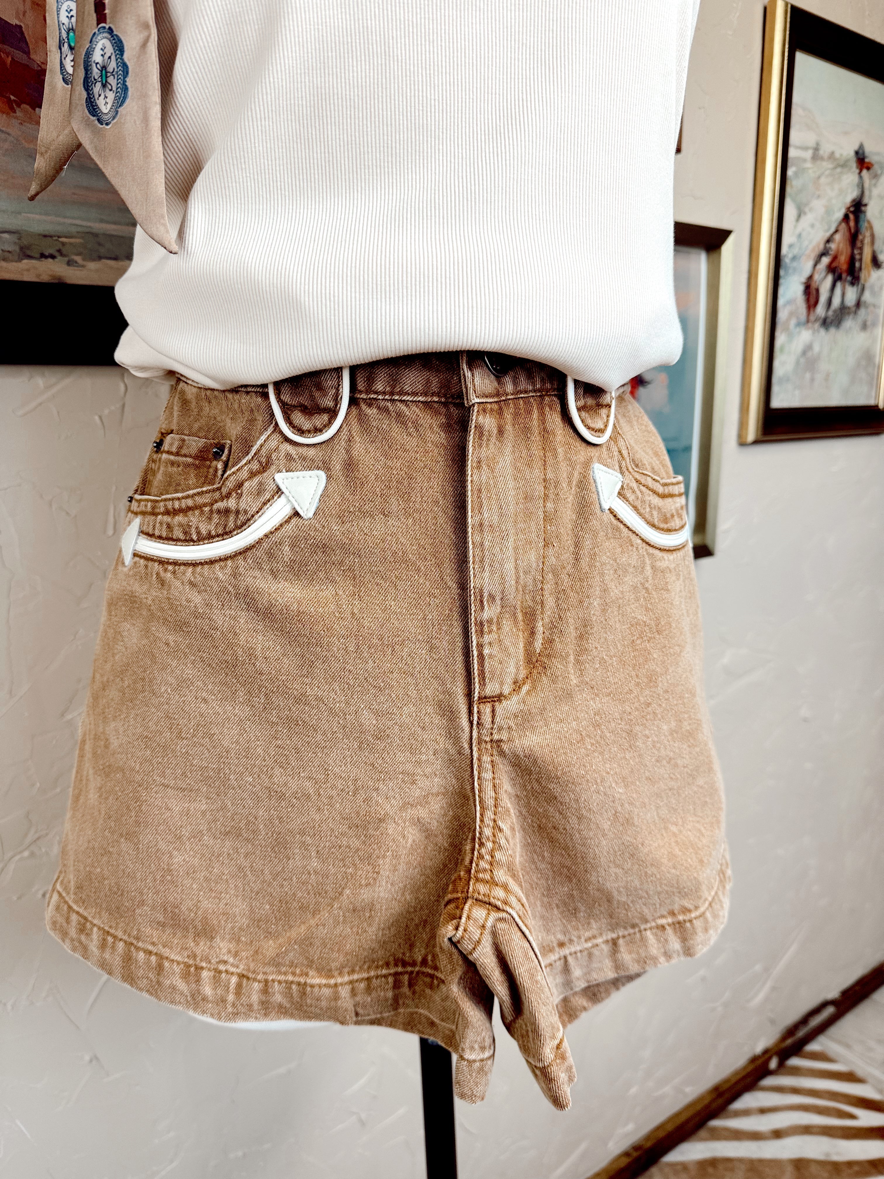 The Abilene Denim Shorts in Tan