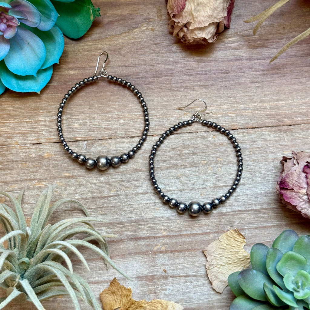 Graduated Sterling Silver Pearl Hoop Earrings