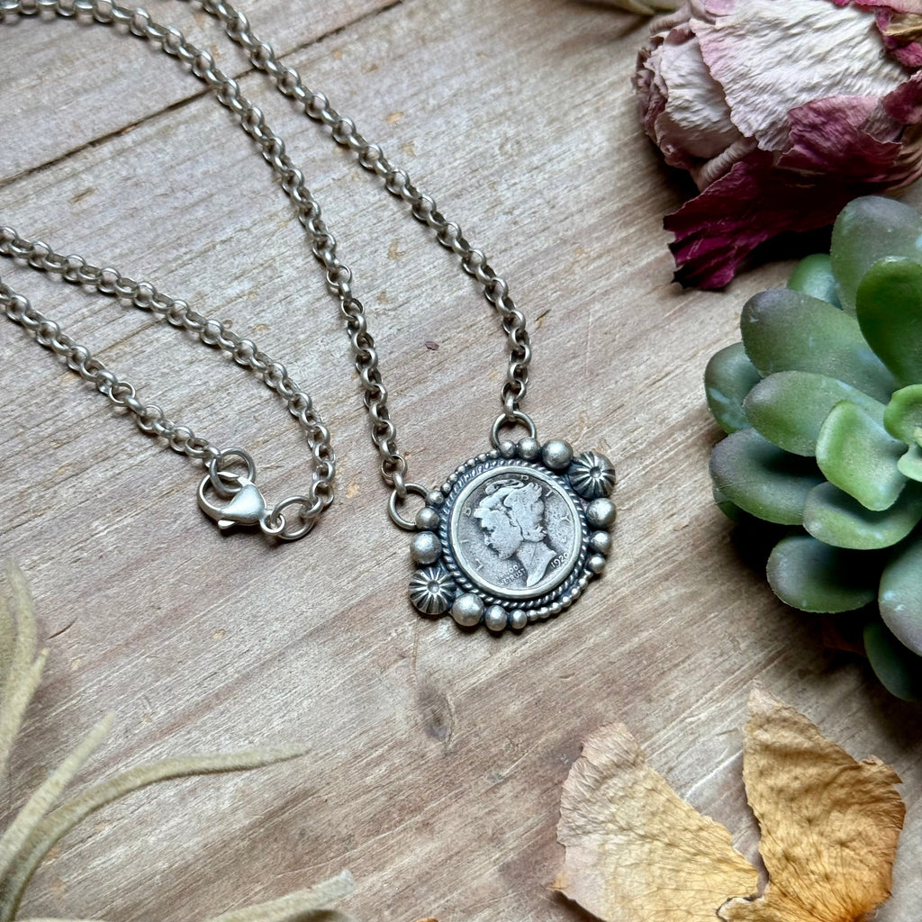 93 - Sterling Silver Mercury Dime Fixed Chain Necklace by Jason Ogg