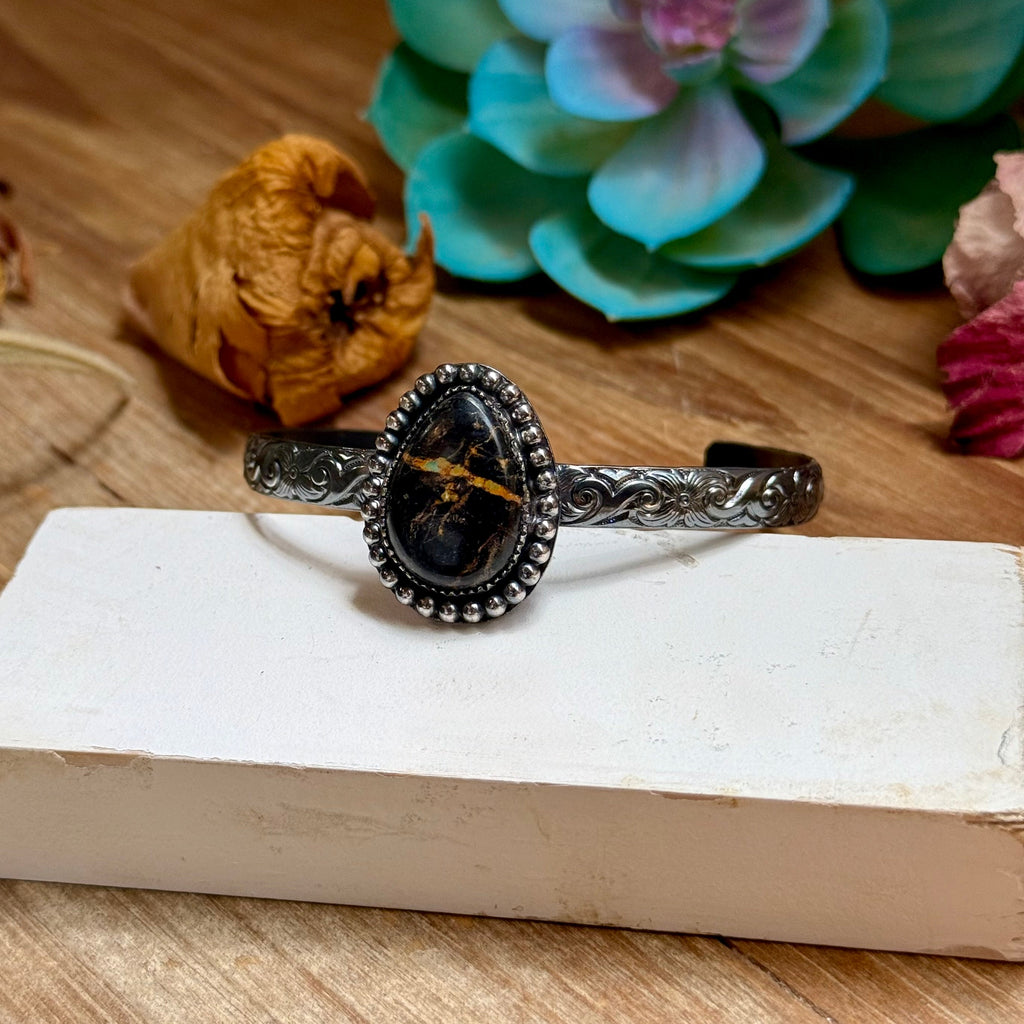 MJ Oval Black Jack Turquoise Sterling Silver Cuff