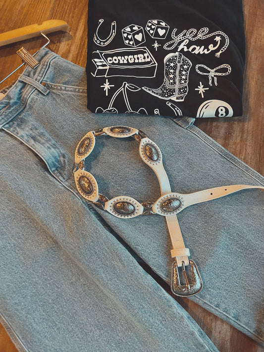 The Talia Western Concho Belt in White