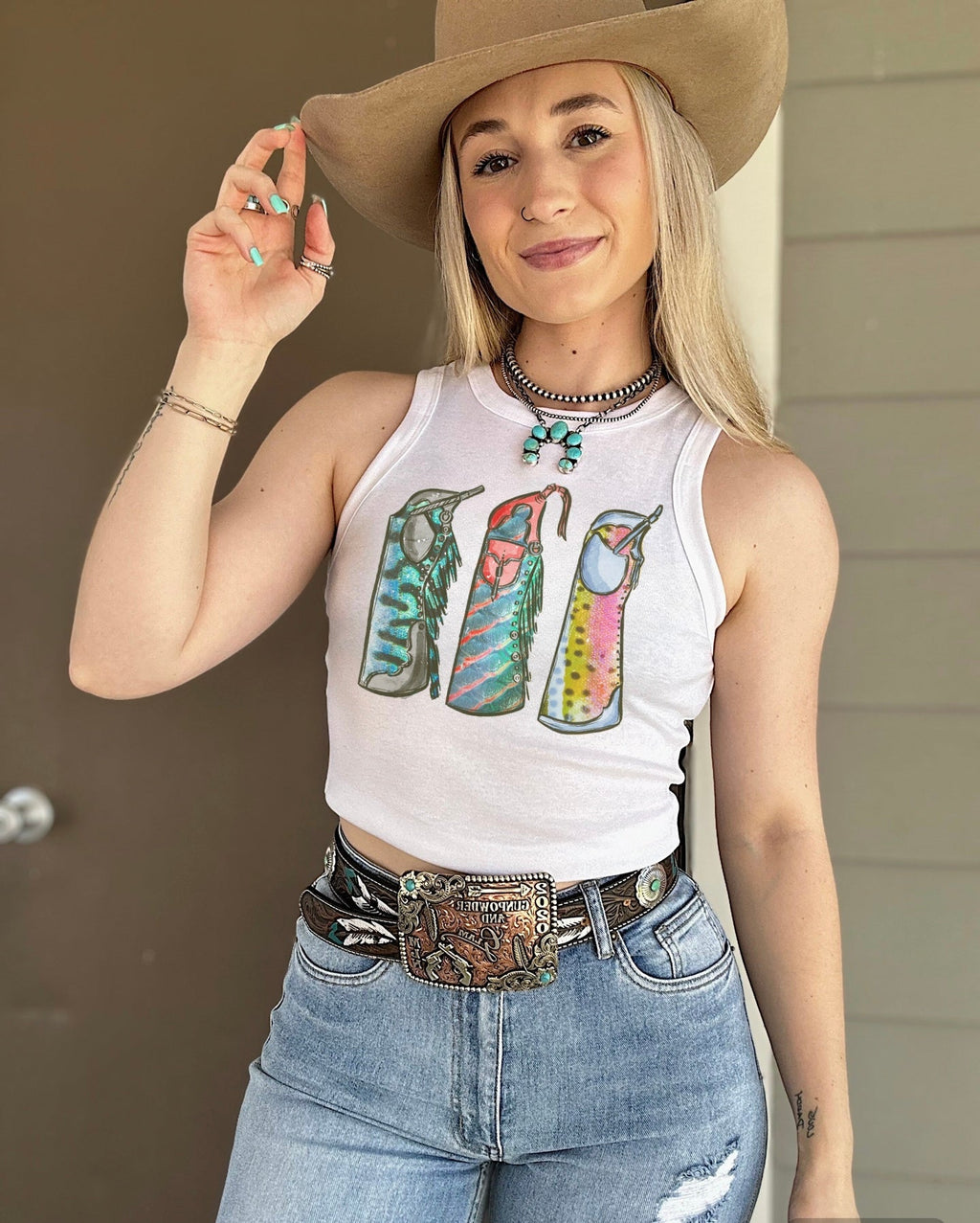 Fishie Print Chaps Cropped Tank