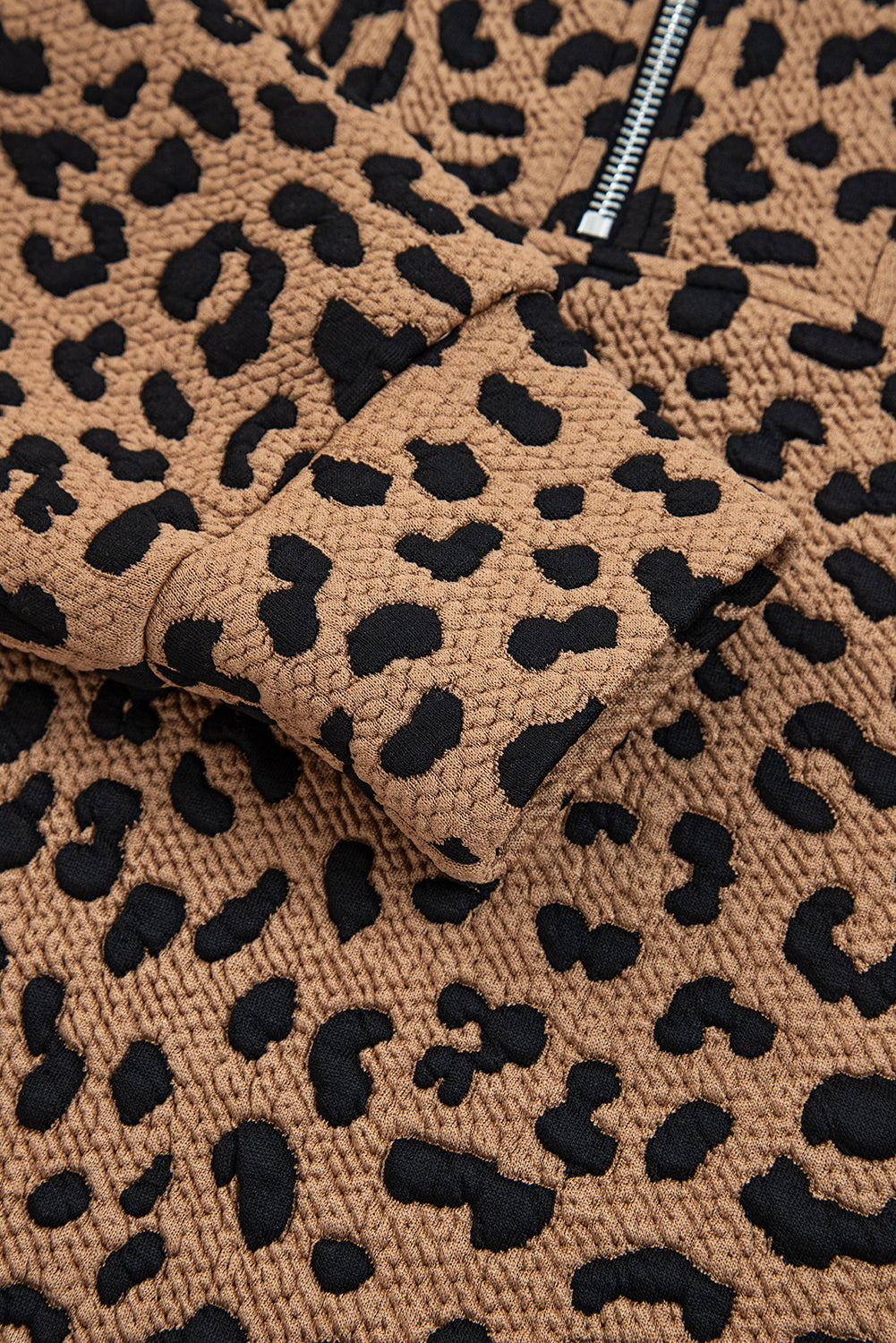 Brown Leopard Print Quarter Zip Sweatshirt
