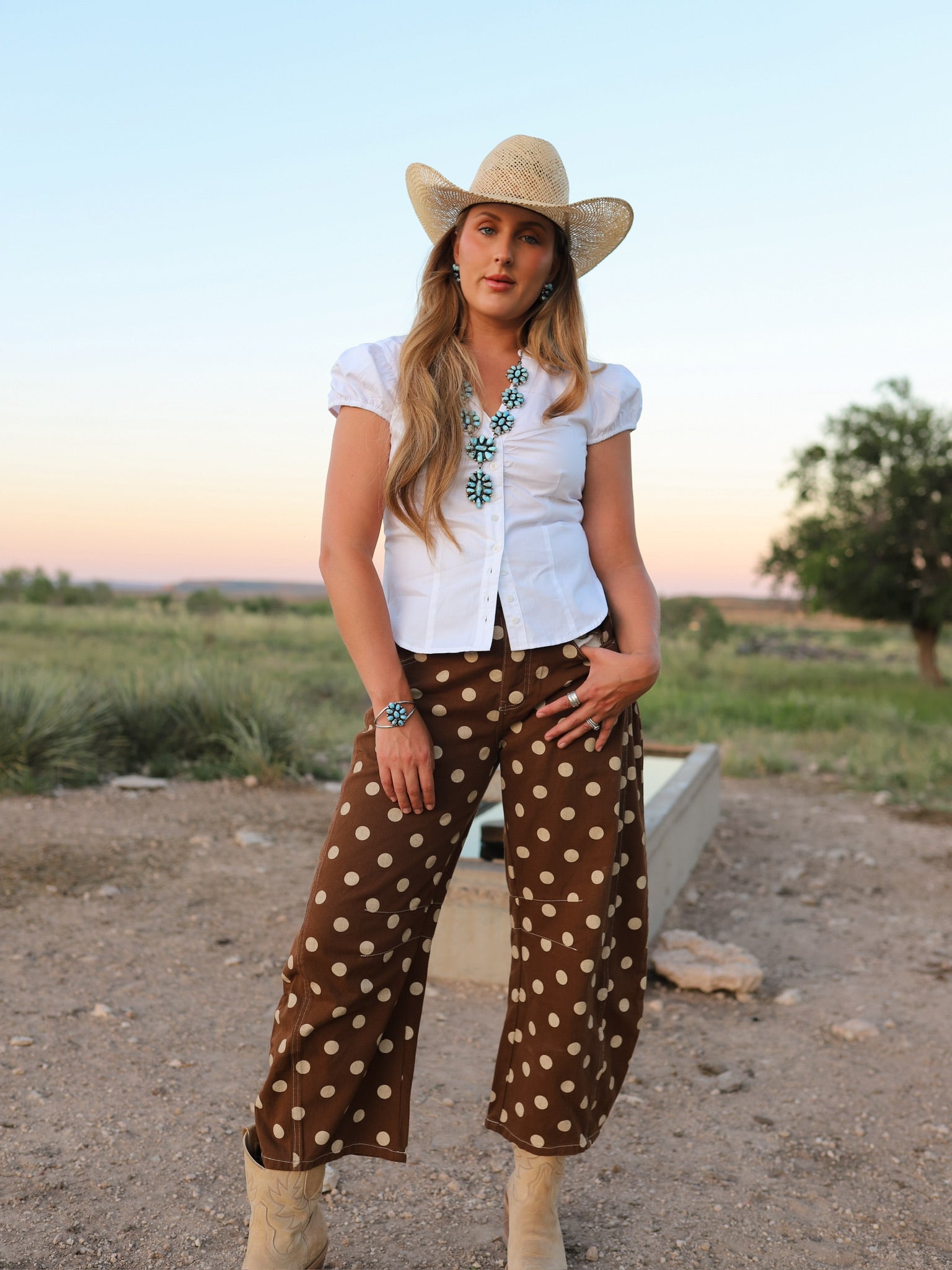 The Brenham Polka Dot Barrel Jeans