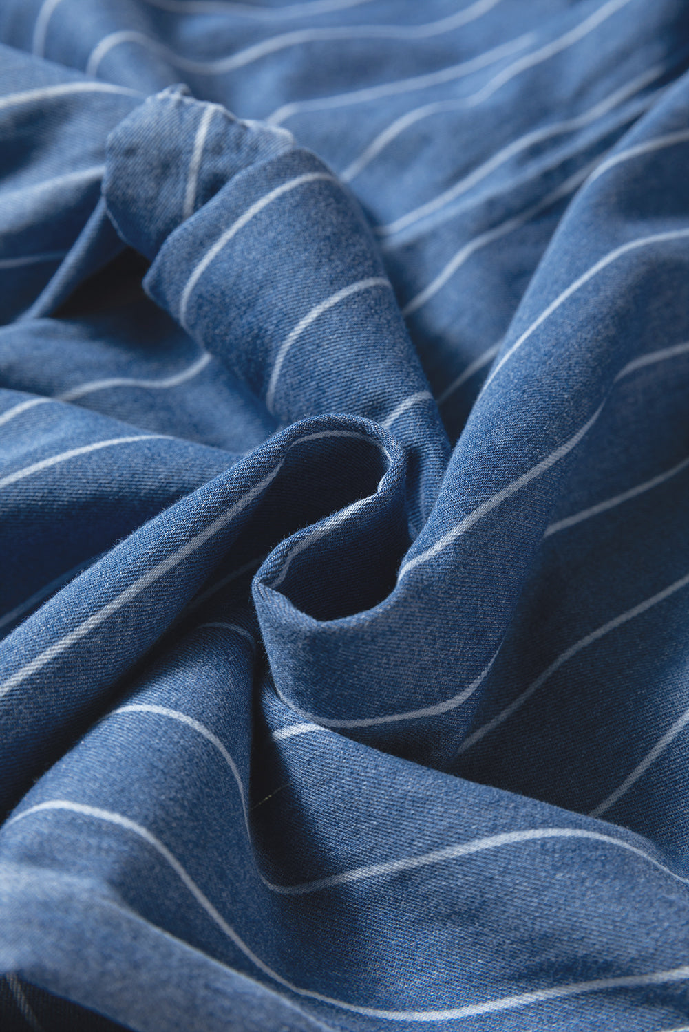 Blue Stripe Chambray Wide Leg Tied Elastic Waist Trousers