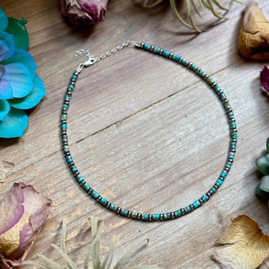 14” Turquoise Heishi & Sterling Silver Saucer Necklace – The Bijoux FAB