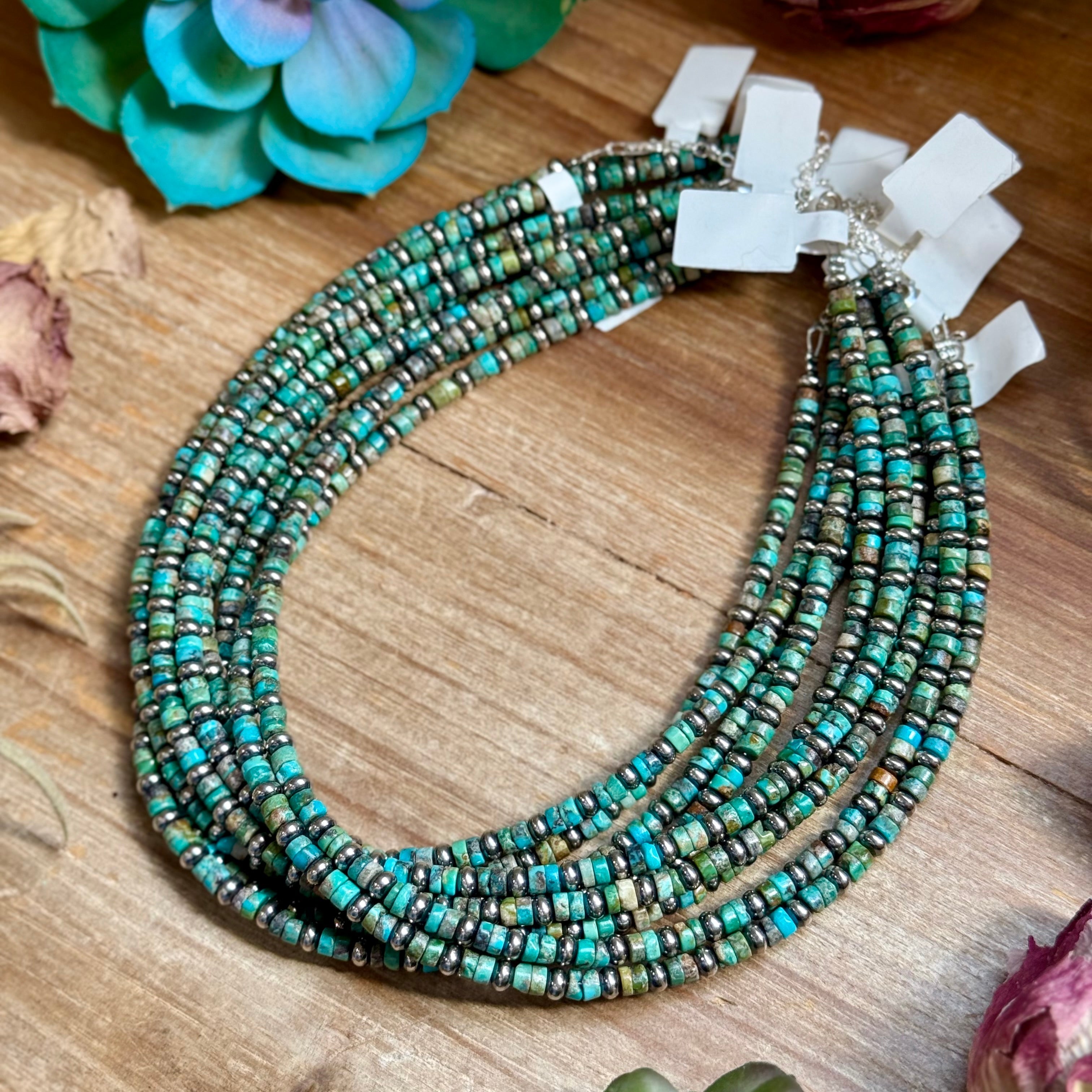 14” Turquoise Heishi & Sterling Silver Saucer Necklace – The Bijoux FAB