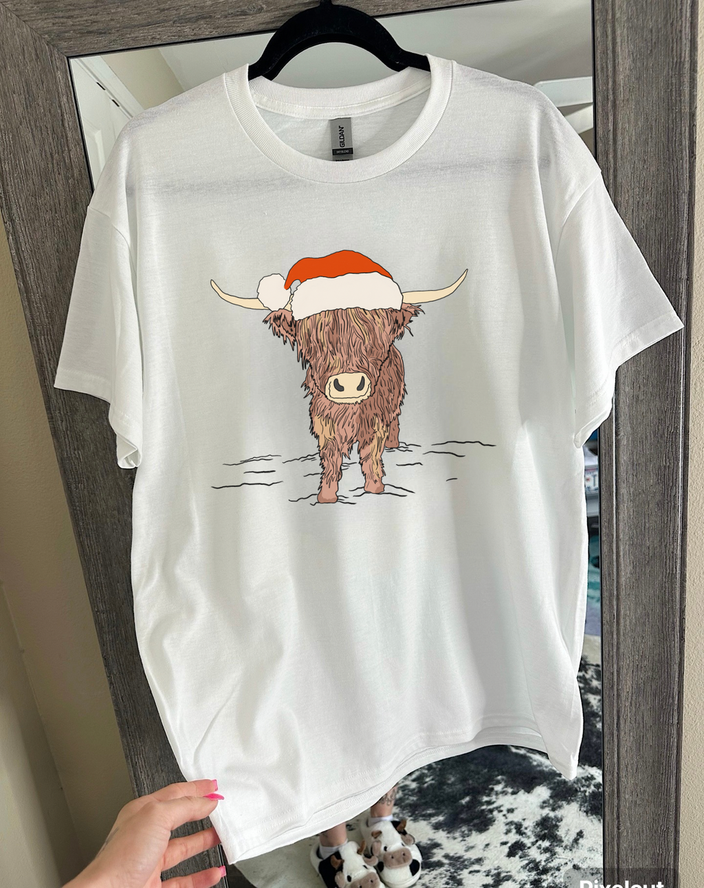 Highland Cow Santa Hat Tee or Crewneck