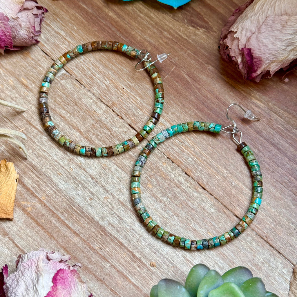 Turquoise Heishi Hoop Earrings