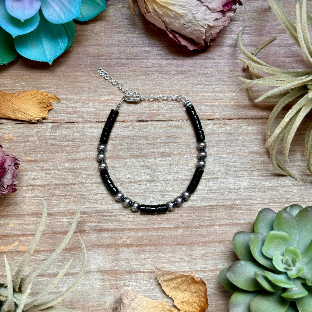 Black Onyx & Sterling Silver Bracelet – 6 1/4"  – 5mm