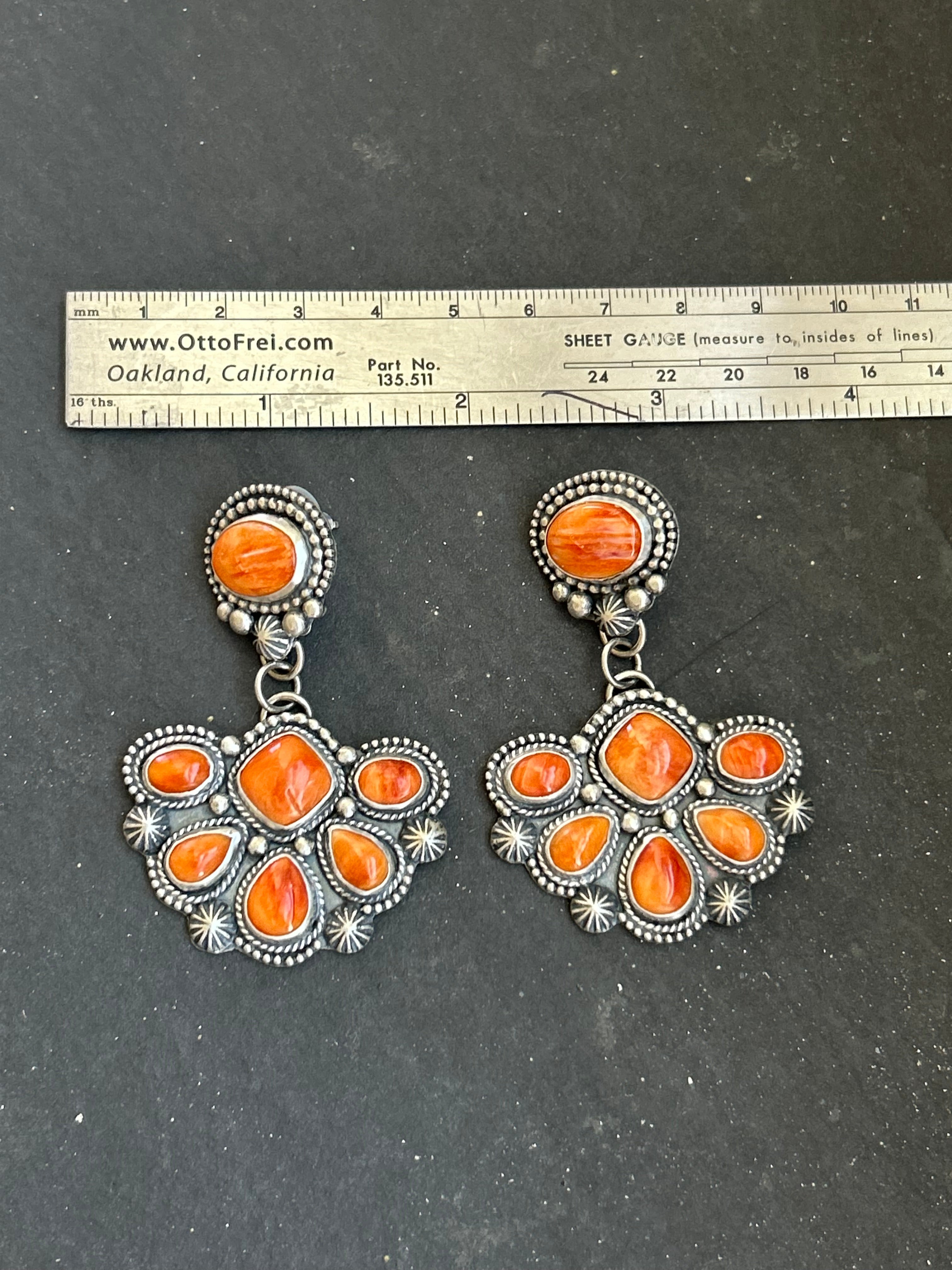 Sterling Silver Orange Spiny Oyster Half Cluster Dangle Earrings – Artist Shay Pfeiffer