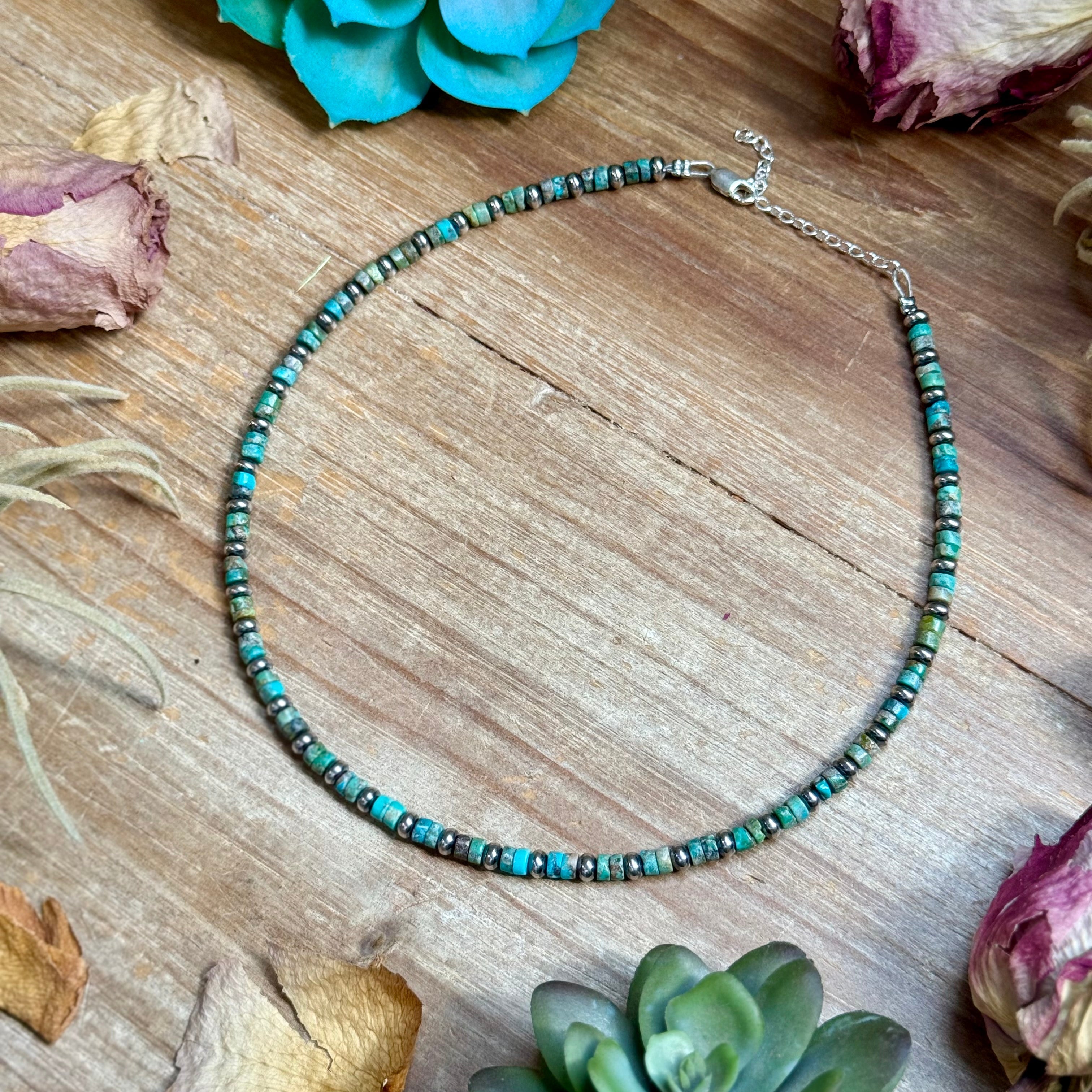 14” Turquoise Heishi & Sterling Silver Saucer Necklace – The Bijoux FAB
