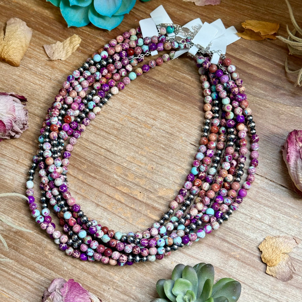 Purple Variscite & Sterling Pearl Necklace 18.25”