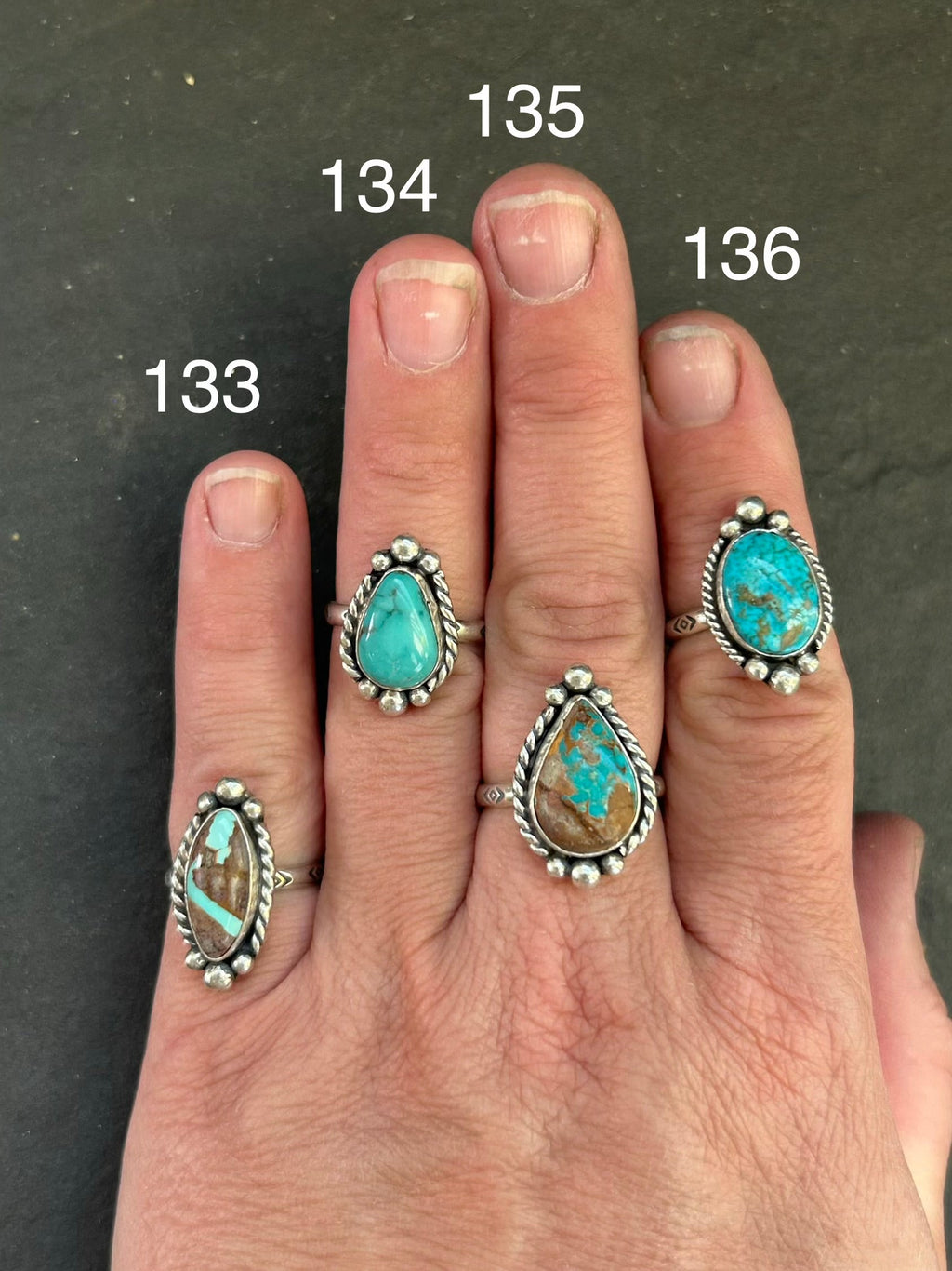 136 - Sterling Silver Blue Ridge Turquoise Medicine Man Eye Stamped Stacking Ring by Jason Ogg