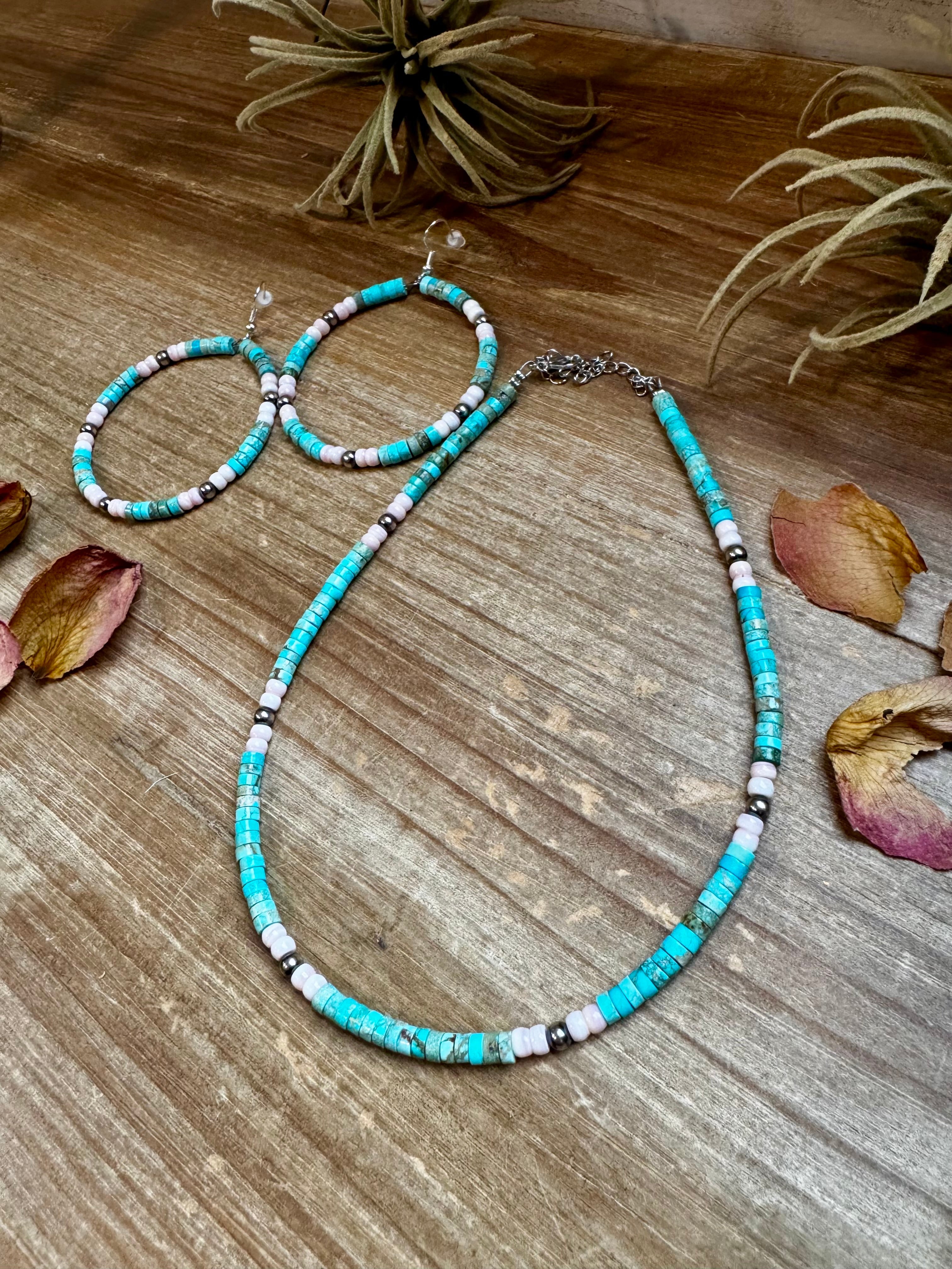 Turquoise Variscite & Pink Conch Hoop Earrings –  Exclusive Bijoux FAB Design