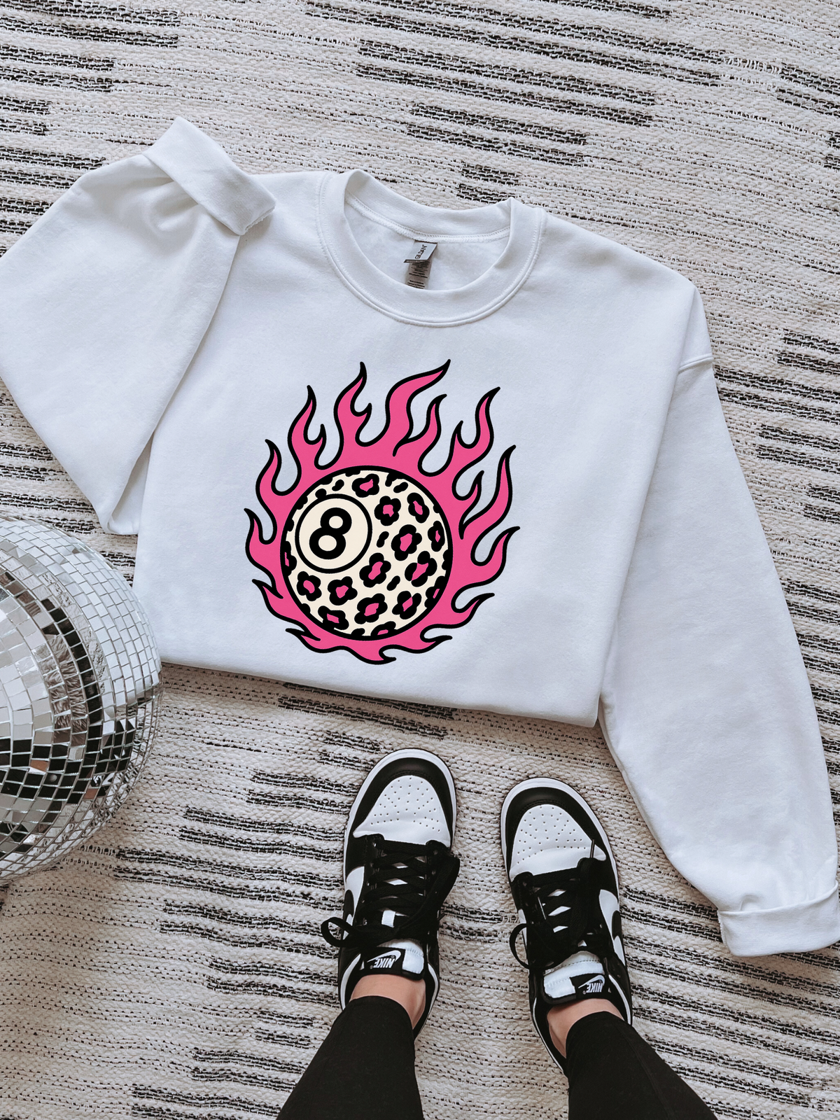 Pink Leopard 8 Ball TEE or CREWNECK