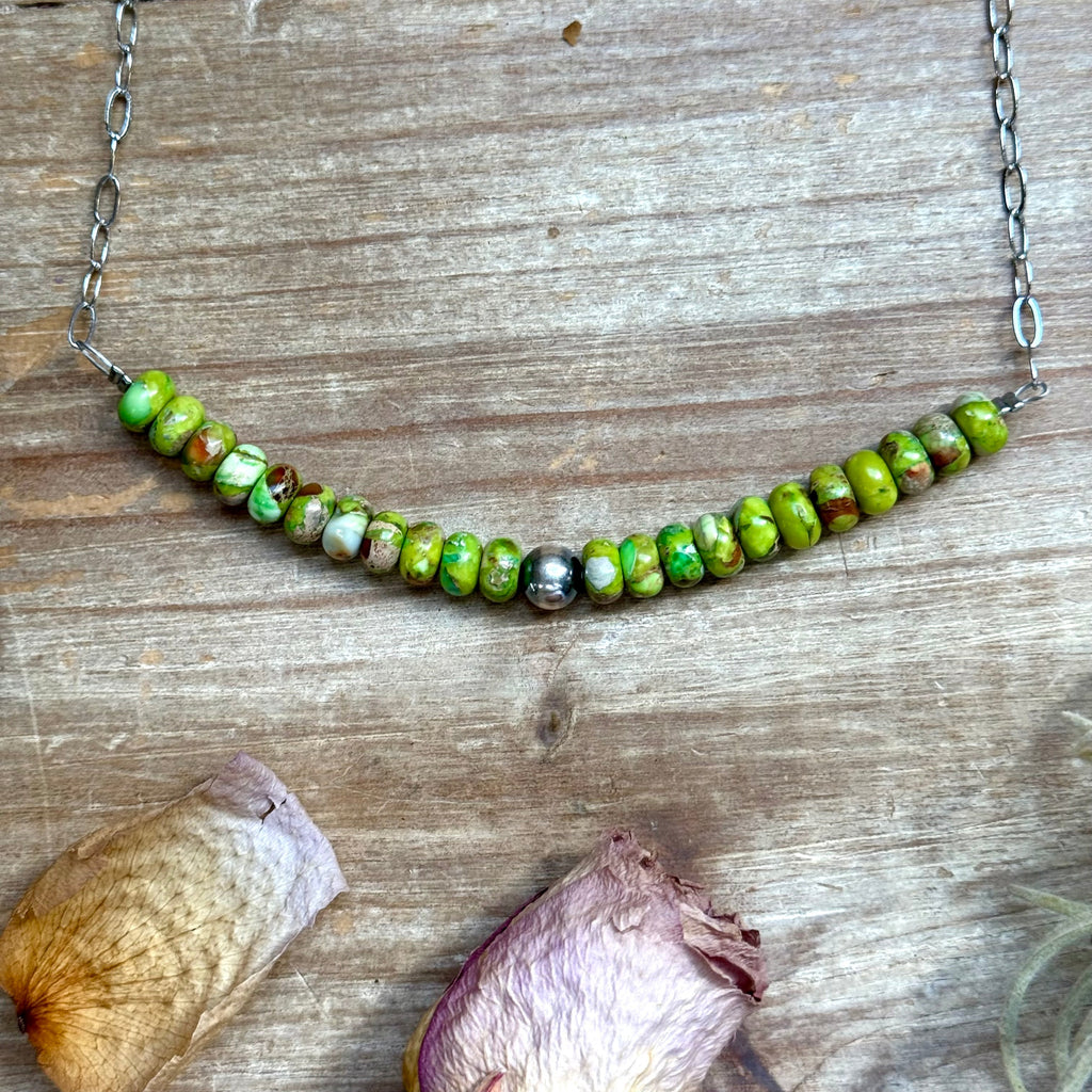 16” Green Variscite Paperclip Necklace – Sterling Silver Accent