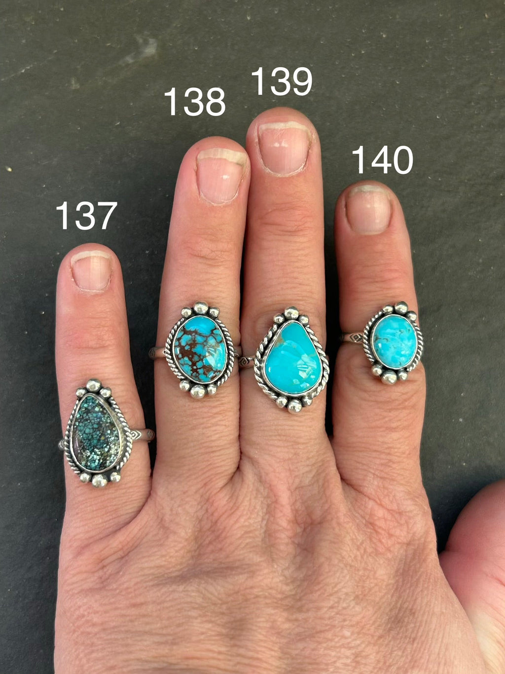 140 - Sterling Silver Kingman Turquoise Medicine Man Eye Stamped Stacking Ring by Jason Ogg