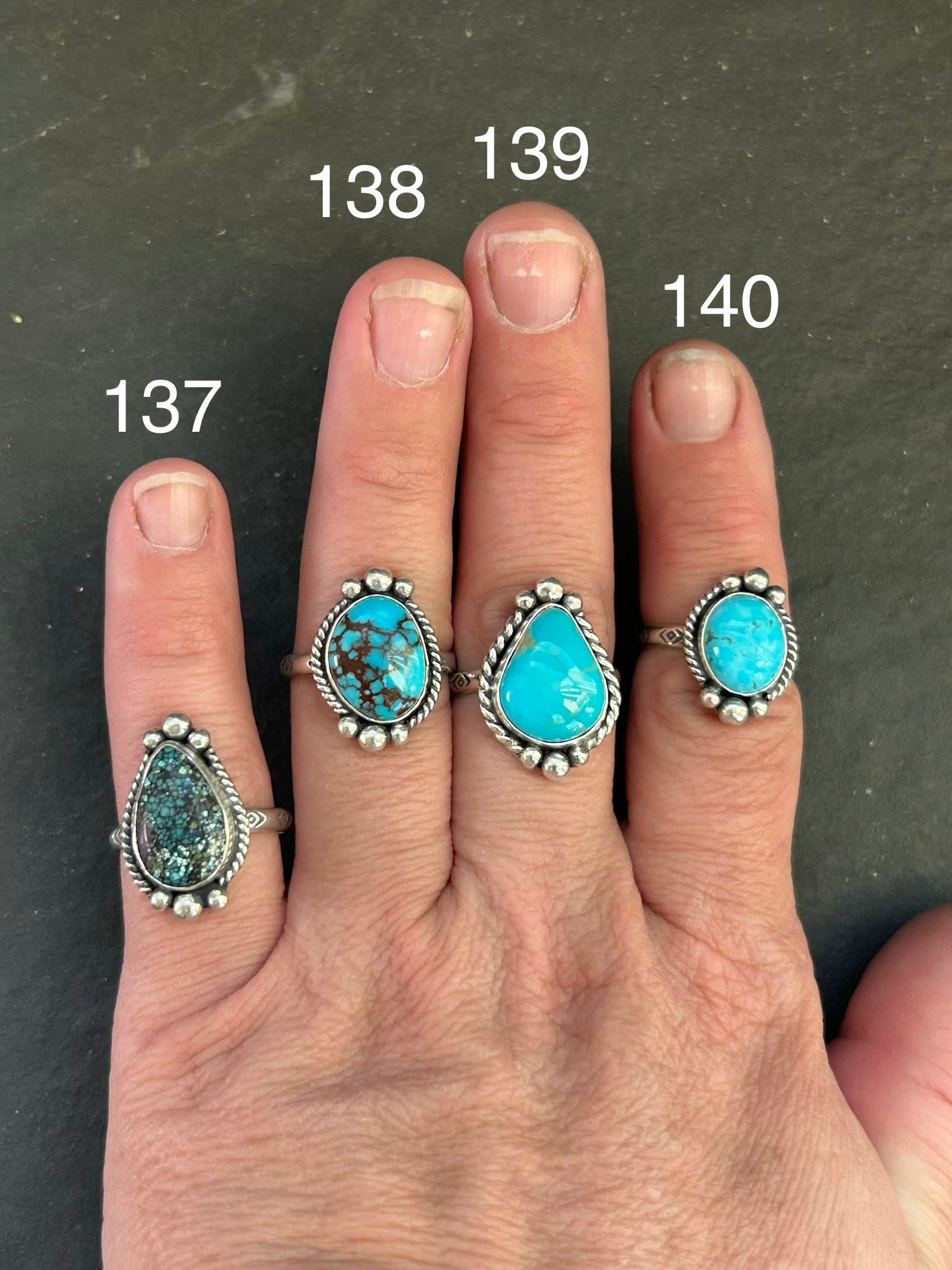 140 - Sterling Silver Kingman Turquoise Medicine Man Eye Stamped Stacking Ring by Jason Ogg
