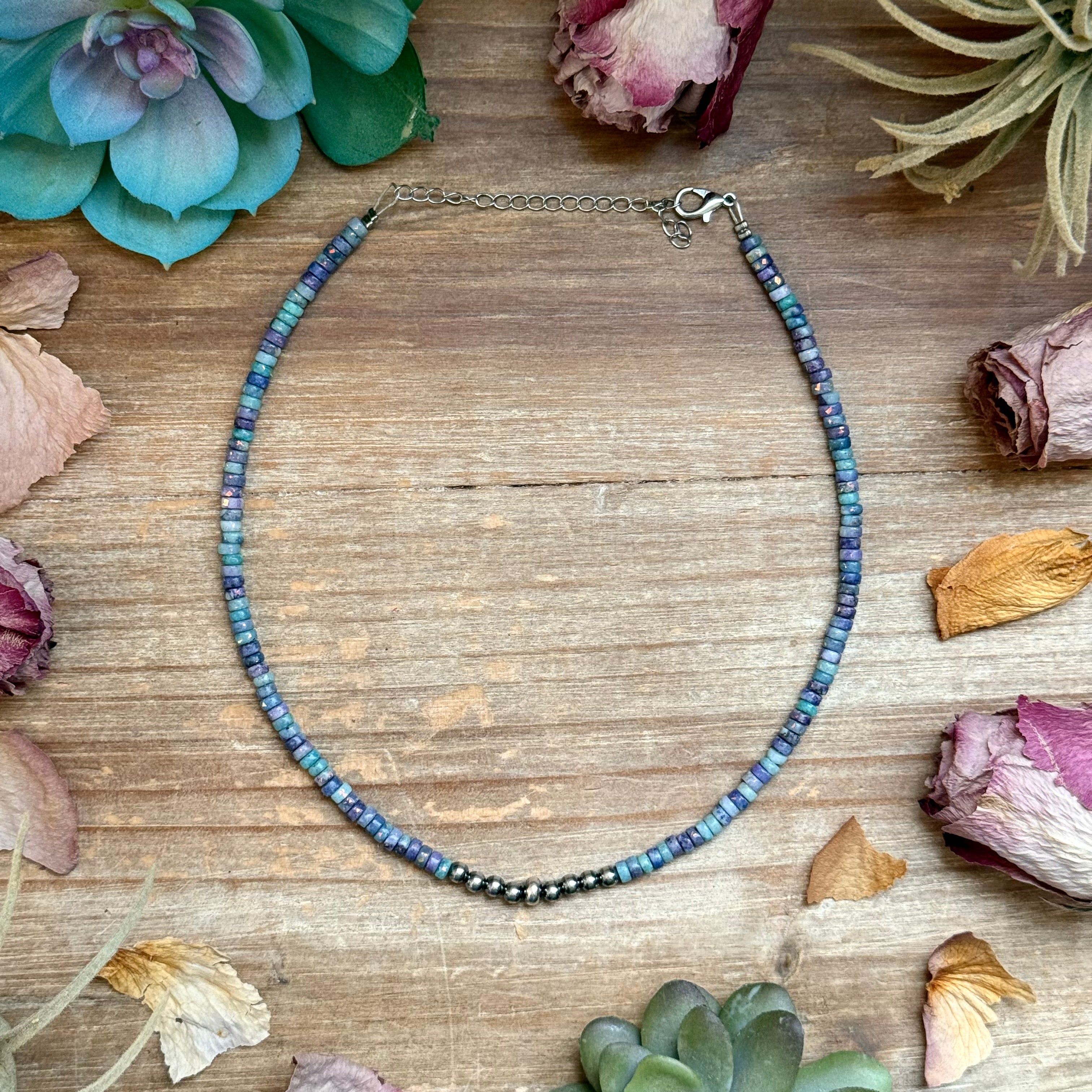 Sterling Silver Pearls choker and Purple Dolomite Heishi