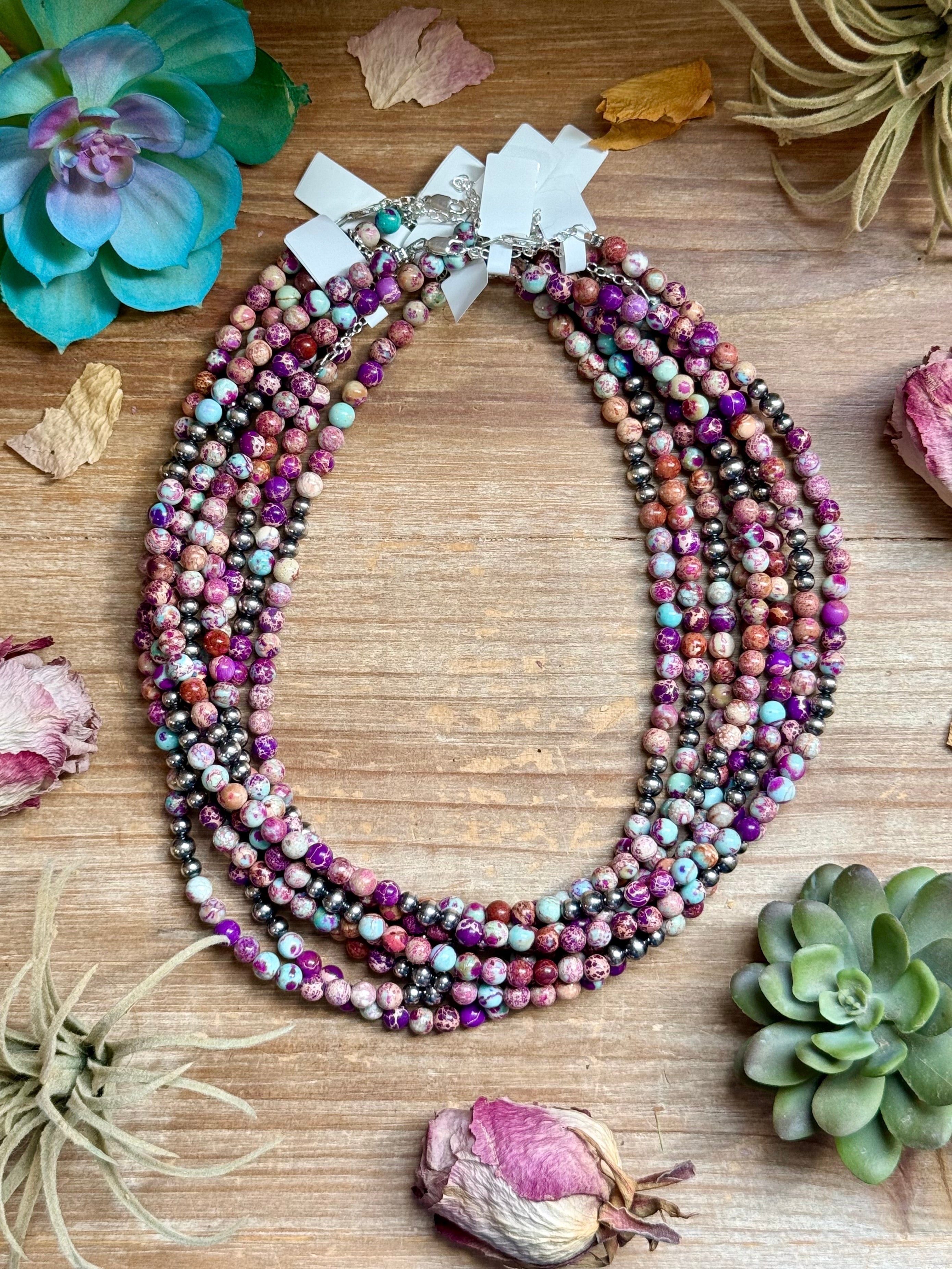 Purple Variscite & Sterling Pearl Necklace 18.25”