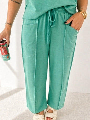 Mint Green Drop Shoulder Boxy Tee and Barrel Pants Set