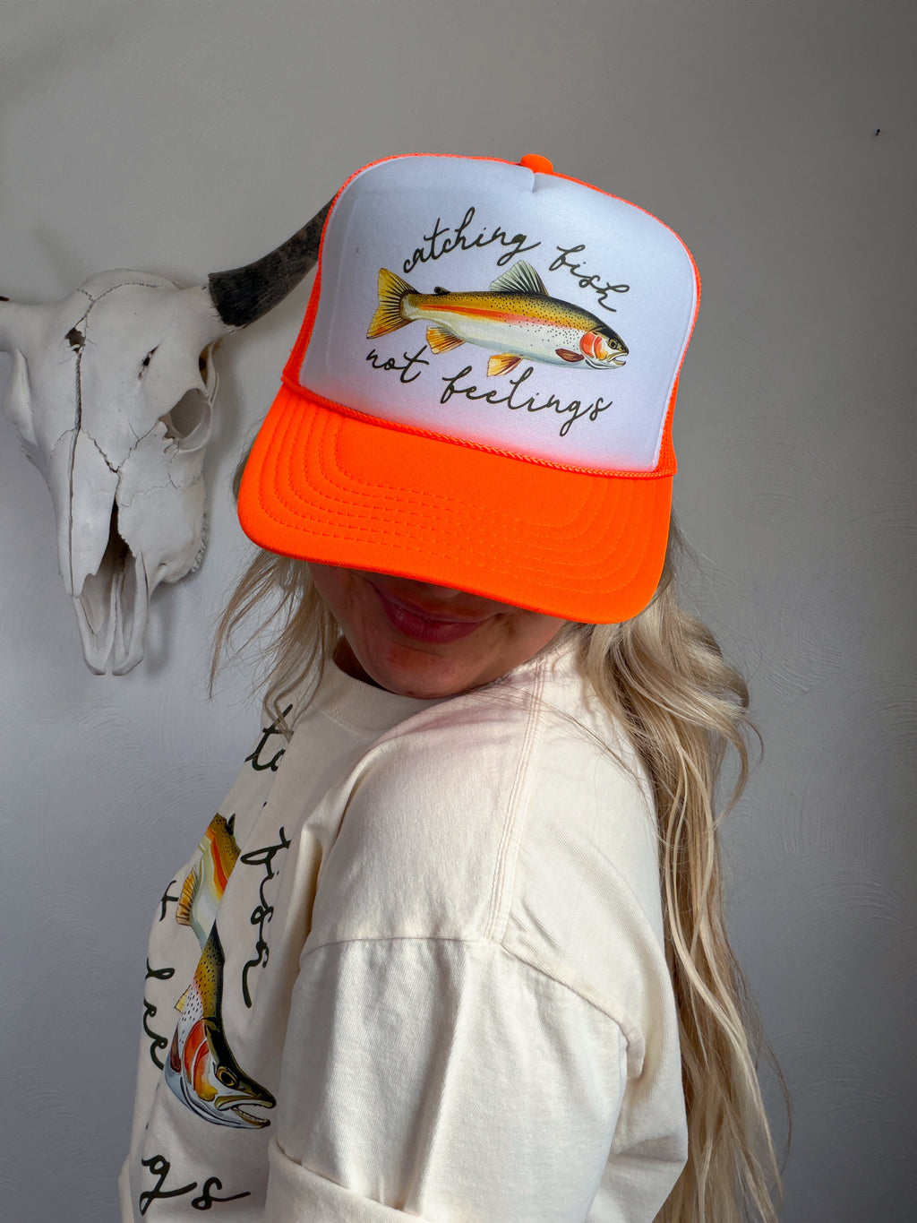 FISH NOT FEELINGS CAP: NEON ORANGE