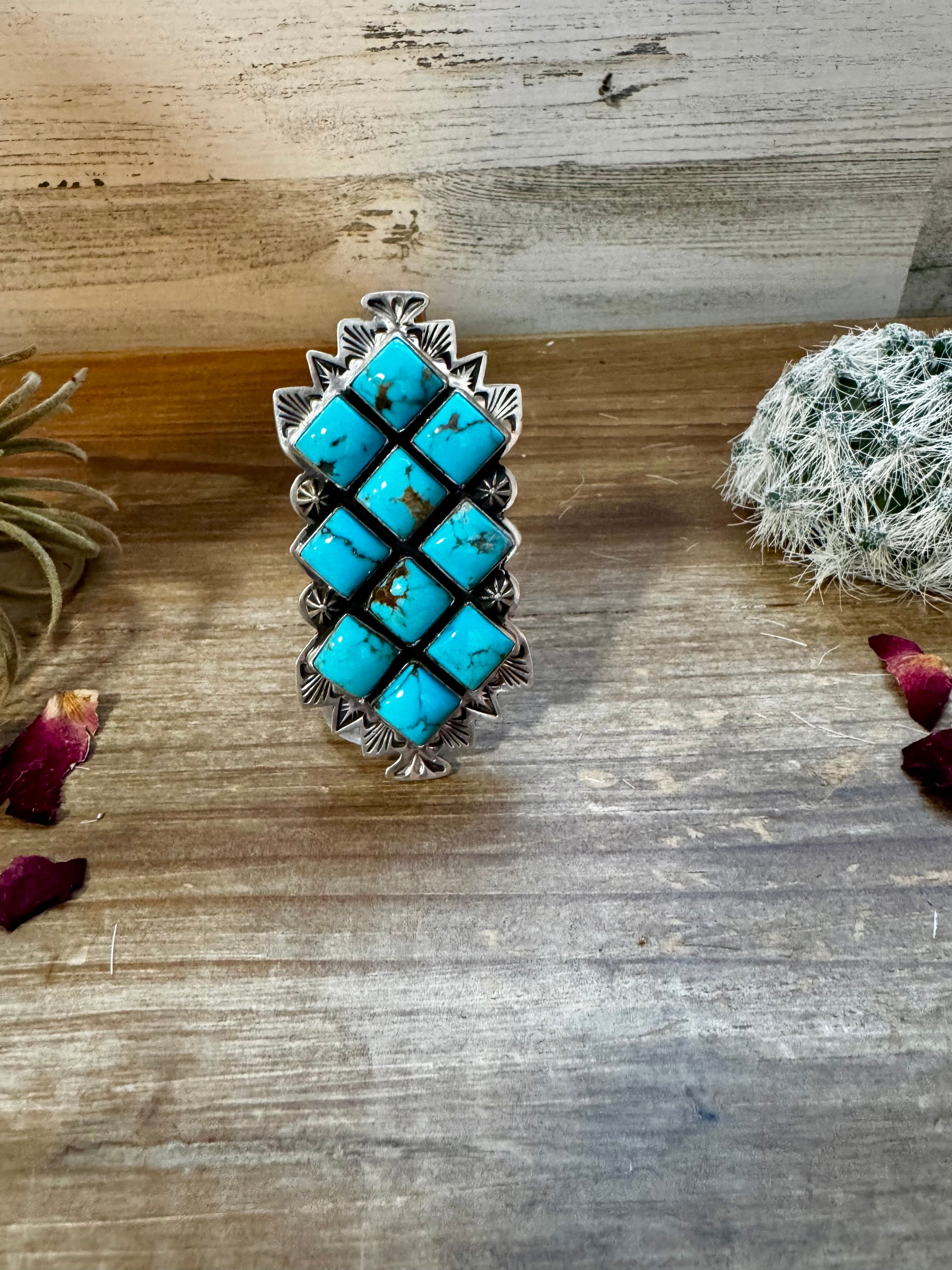 Big Ring - adjustable - kingman turquoise ring and sterling silver