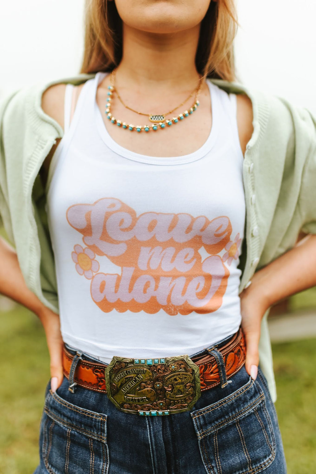 Leave Me Alone Retro Flower Graphic Tank Top