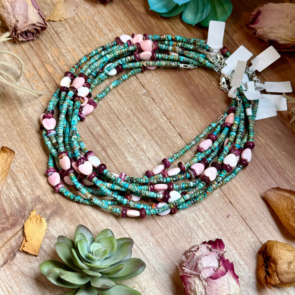 Color Pop Summer Necklace – Turquoise, Purple Spiny & Pink Conch 16"